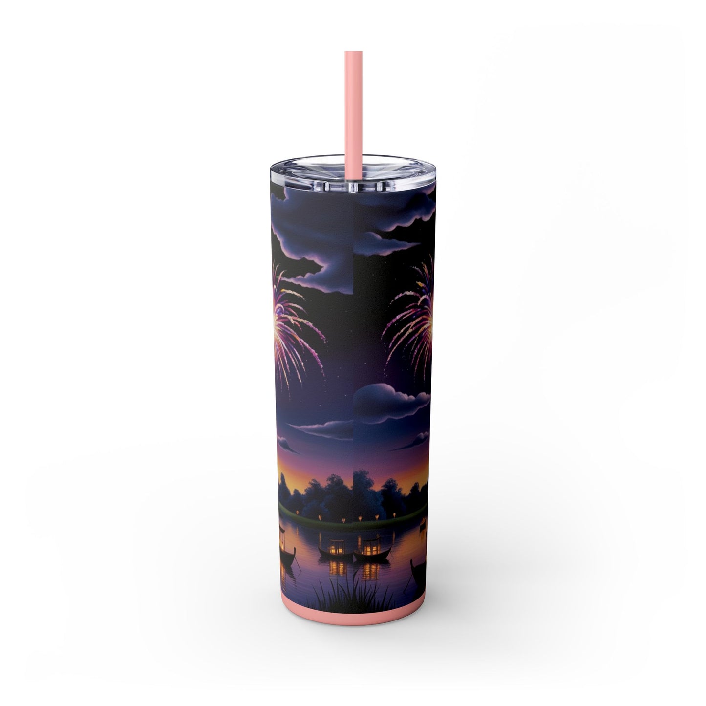 Night Sky Castle and Fireworks Skinny Tumbler, 20oz