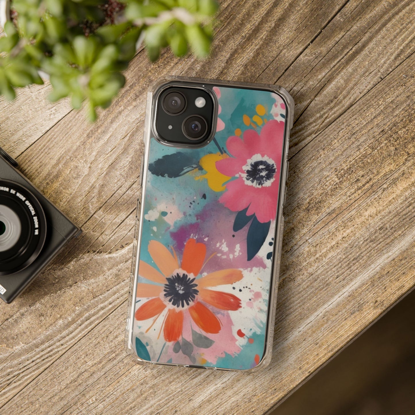 Vibrant Floral Magnetic Clear Impact Case for iPhone 16 15 14