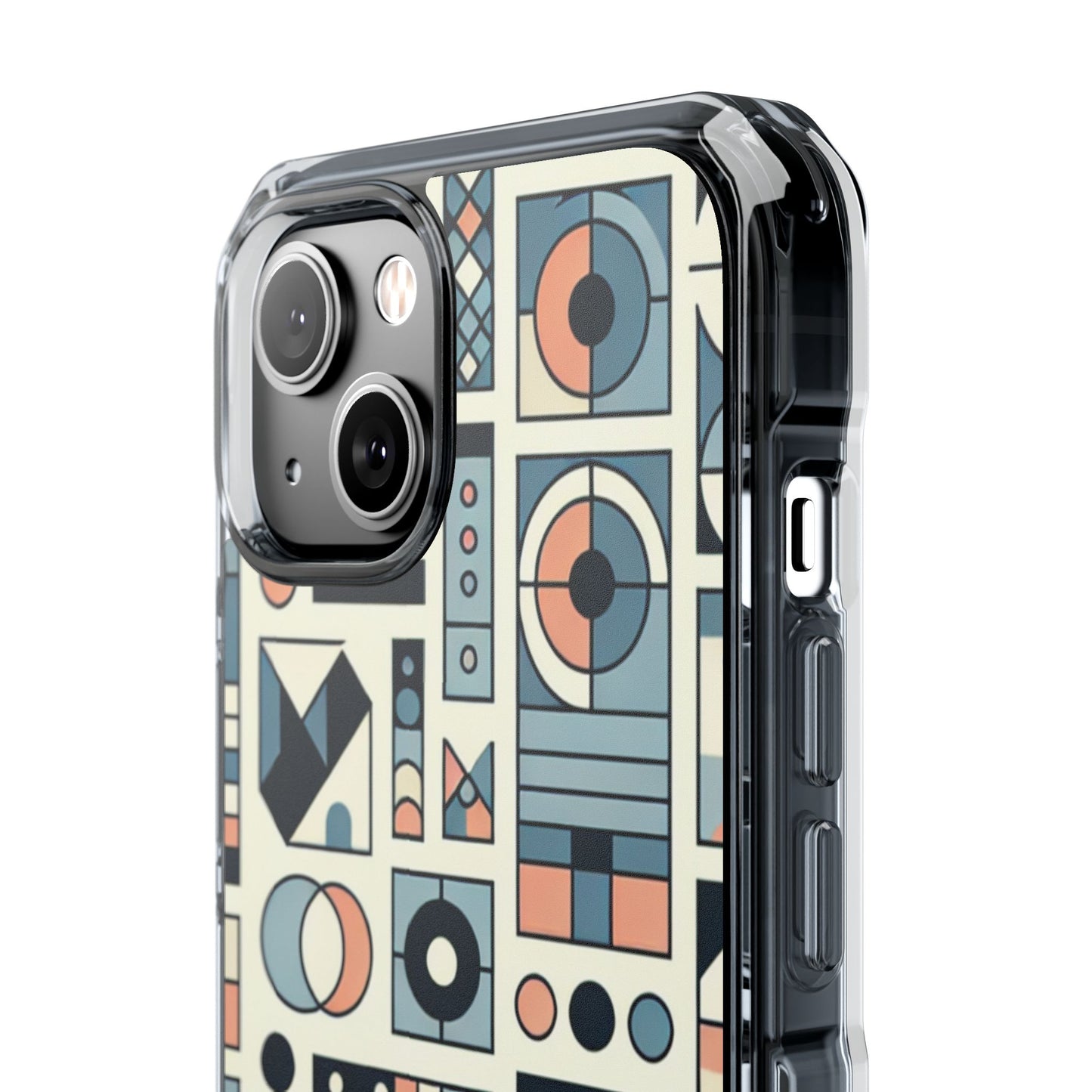 Geometric Print Magnetic Clear Impact Case for iPhone 16 15 14