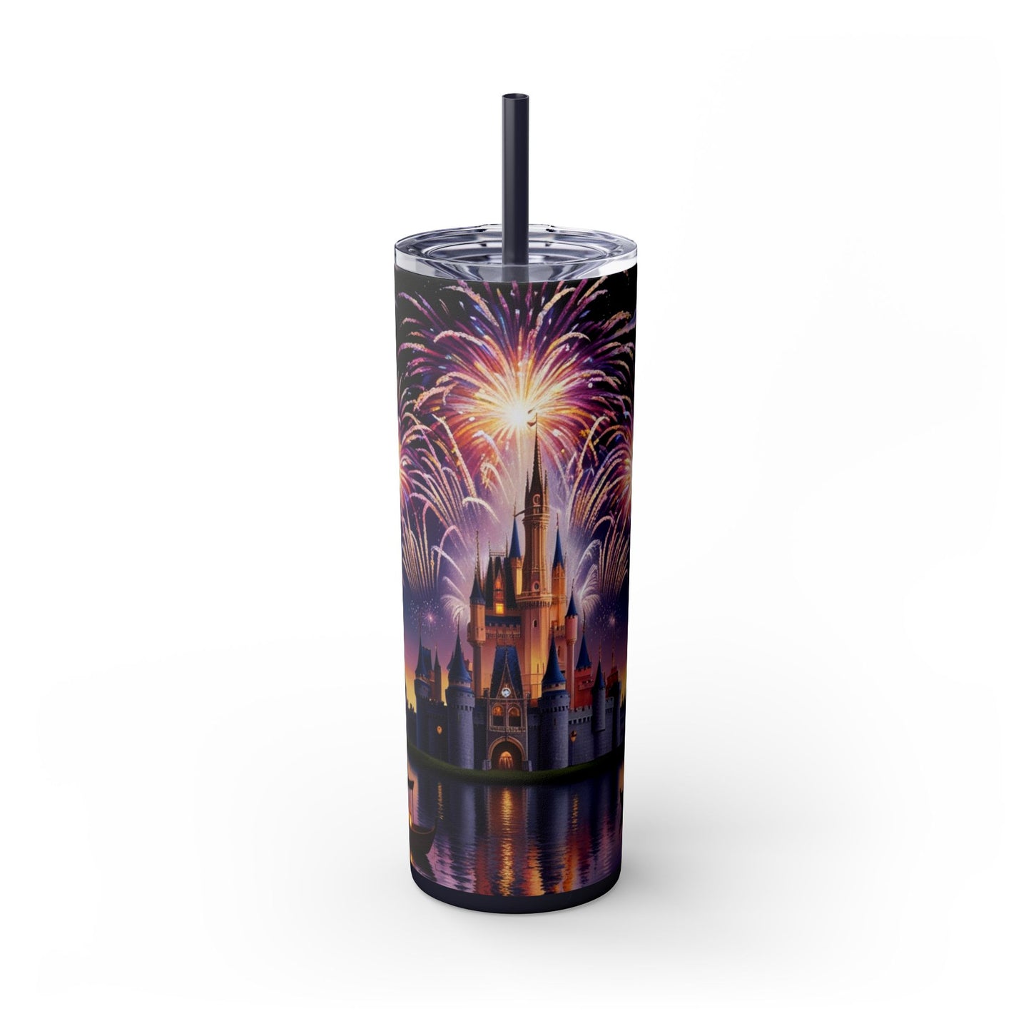 Night Sky Castle and Fireworks Skinny Tumbler, 20oz