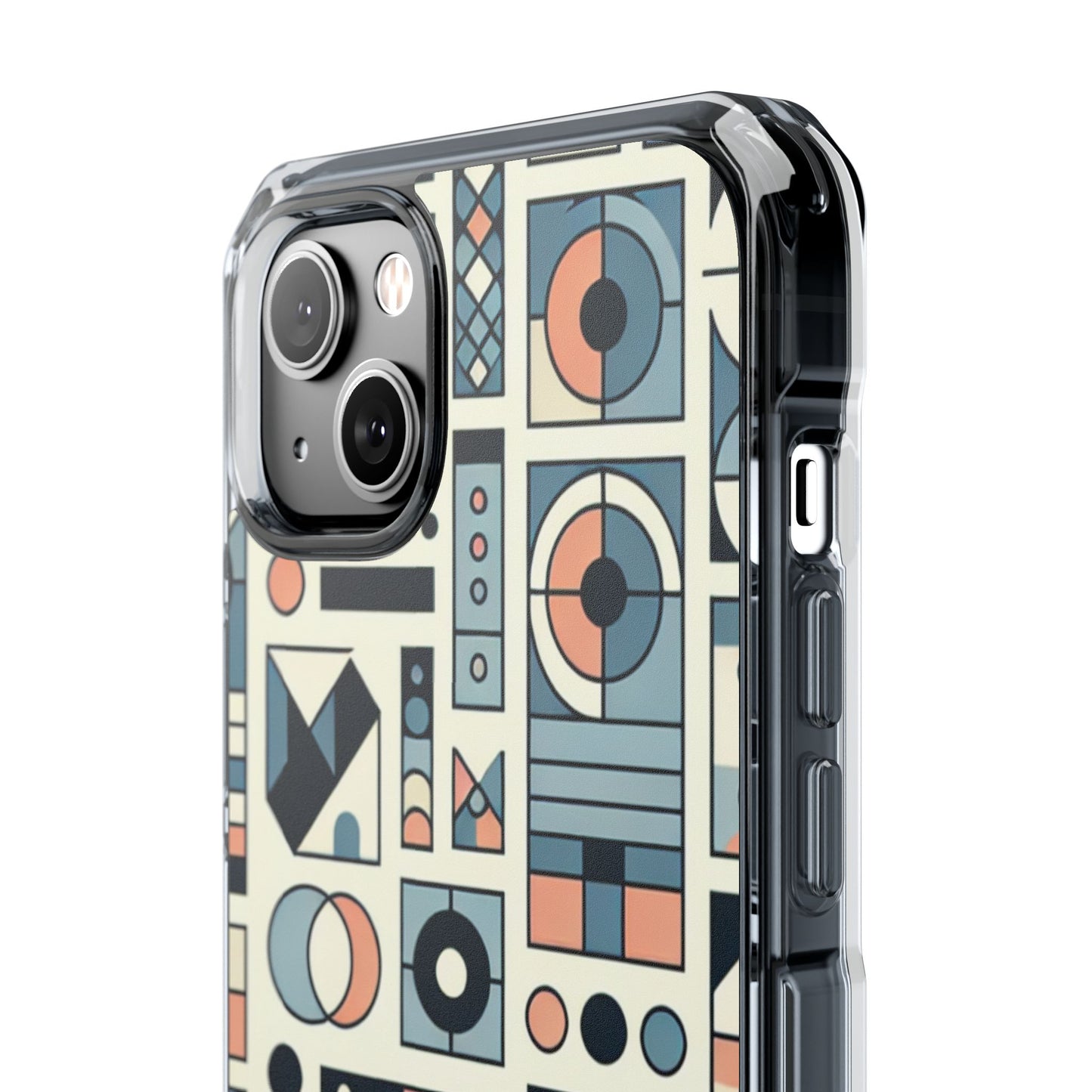 Geometric Print Magnetic Clear Impact Case for iPhone 16 15 14