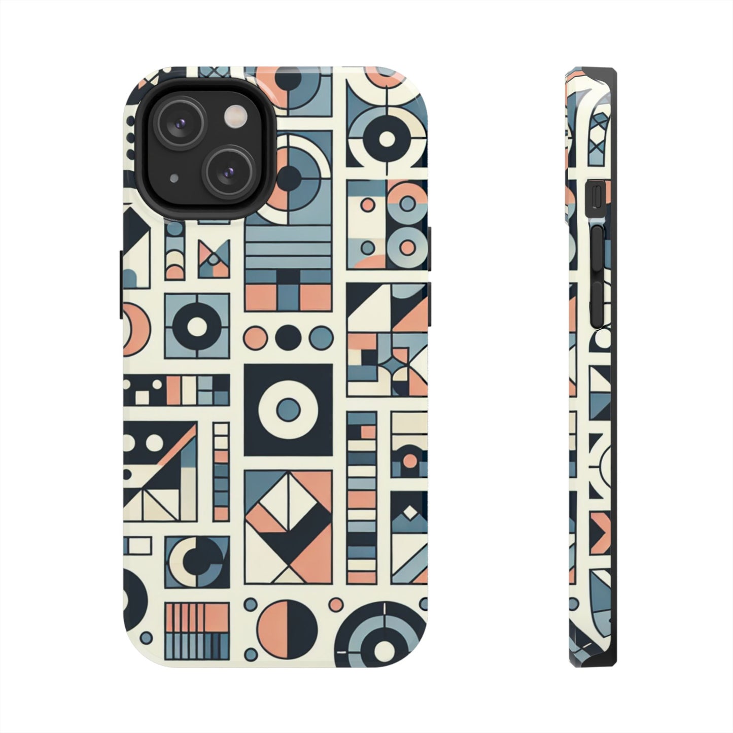 Geometric Print Tough Phone Case for iPhone 16 15 14 13 12 11 X 8 7 Samsung Galaxy S24 S23 S22 S21