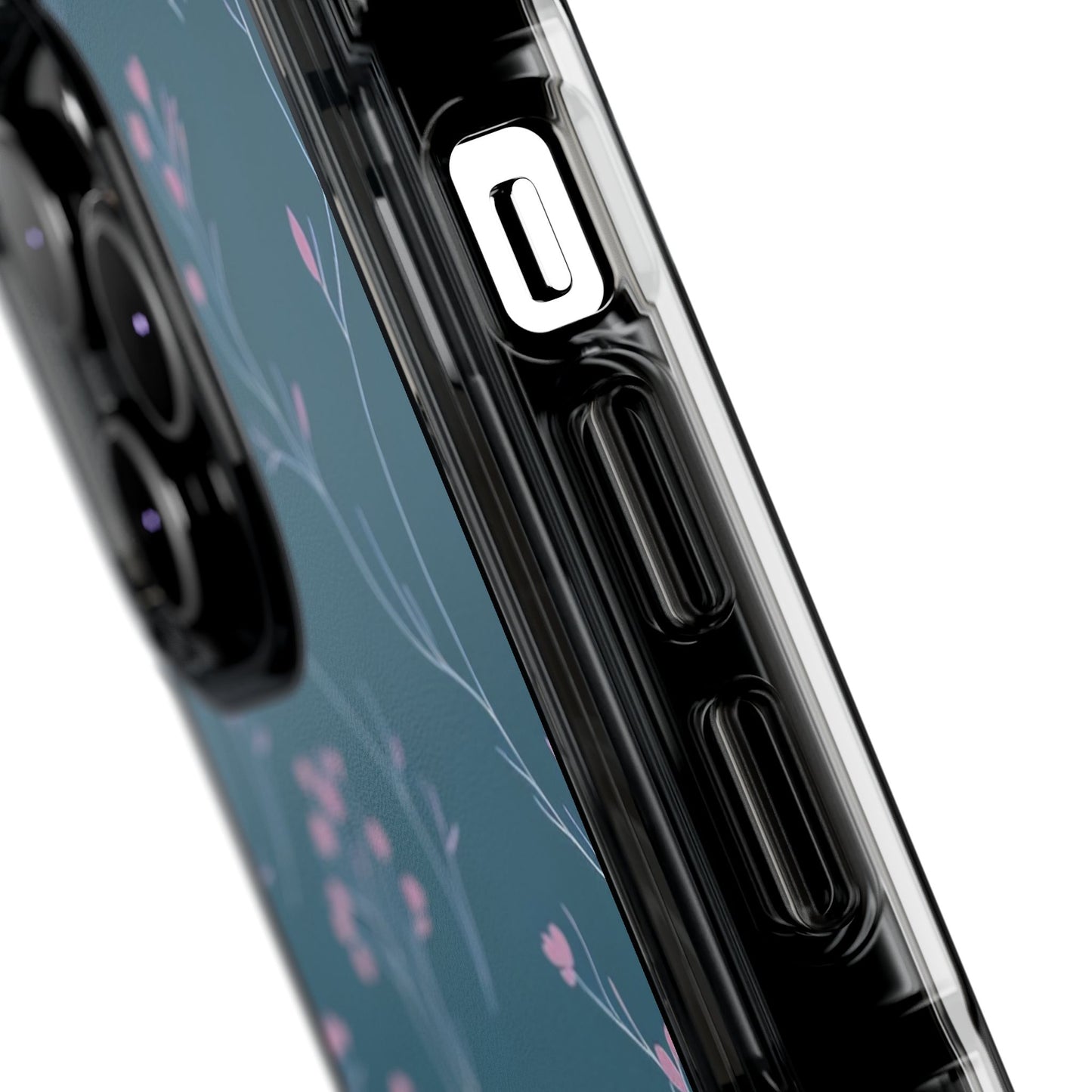 Teal Floral Magnetic Clear Impact Case for iPhone 16 15 14