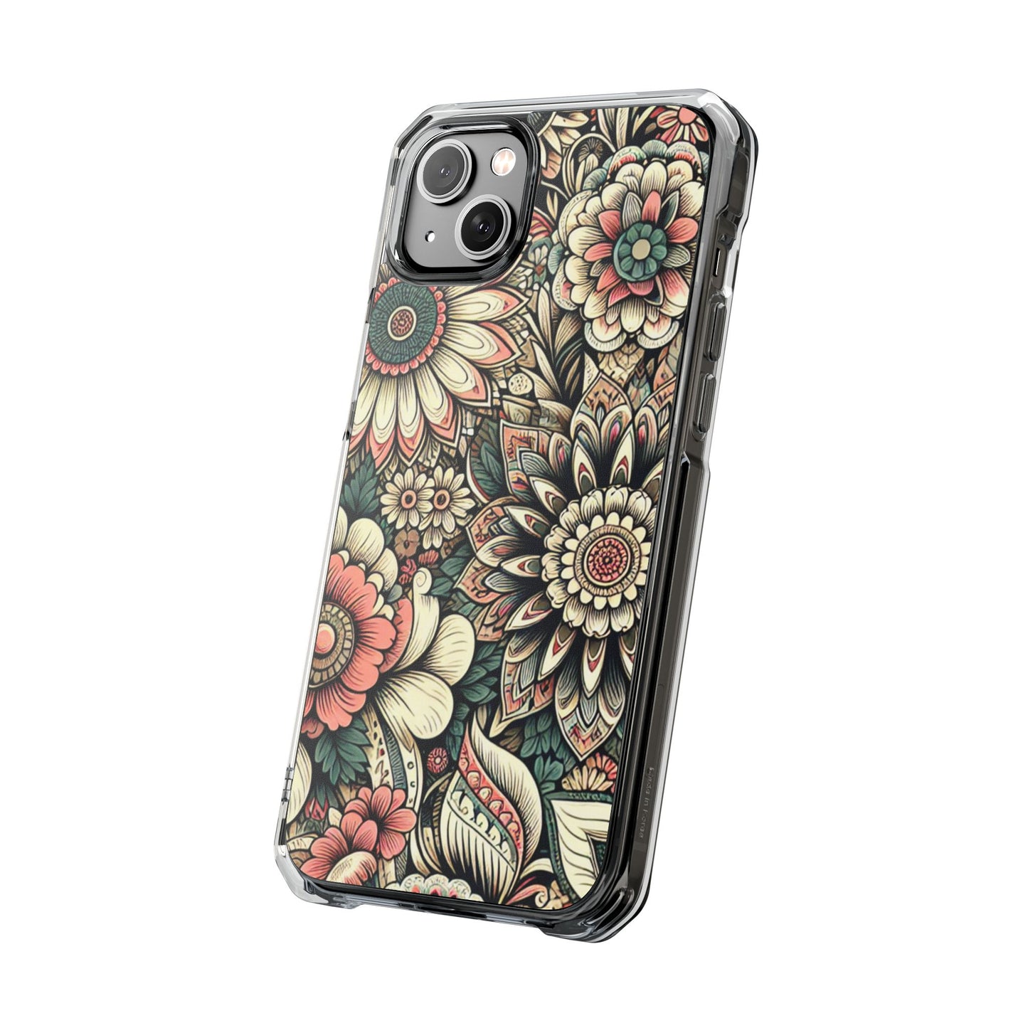 Boho Floral Magnetic Clear Impact Case for iPhone 16 15 14
