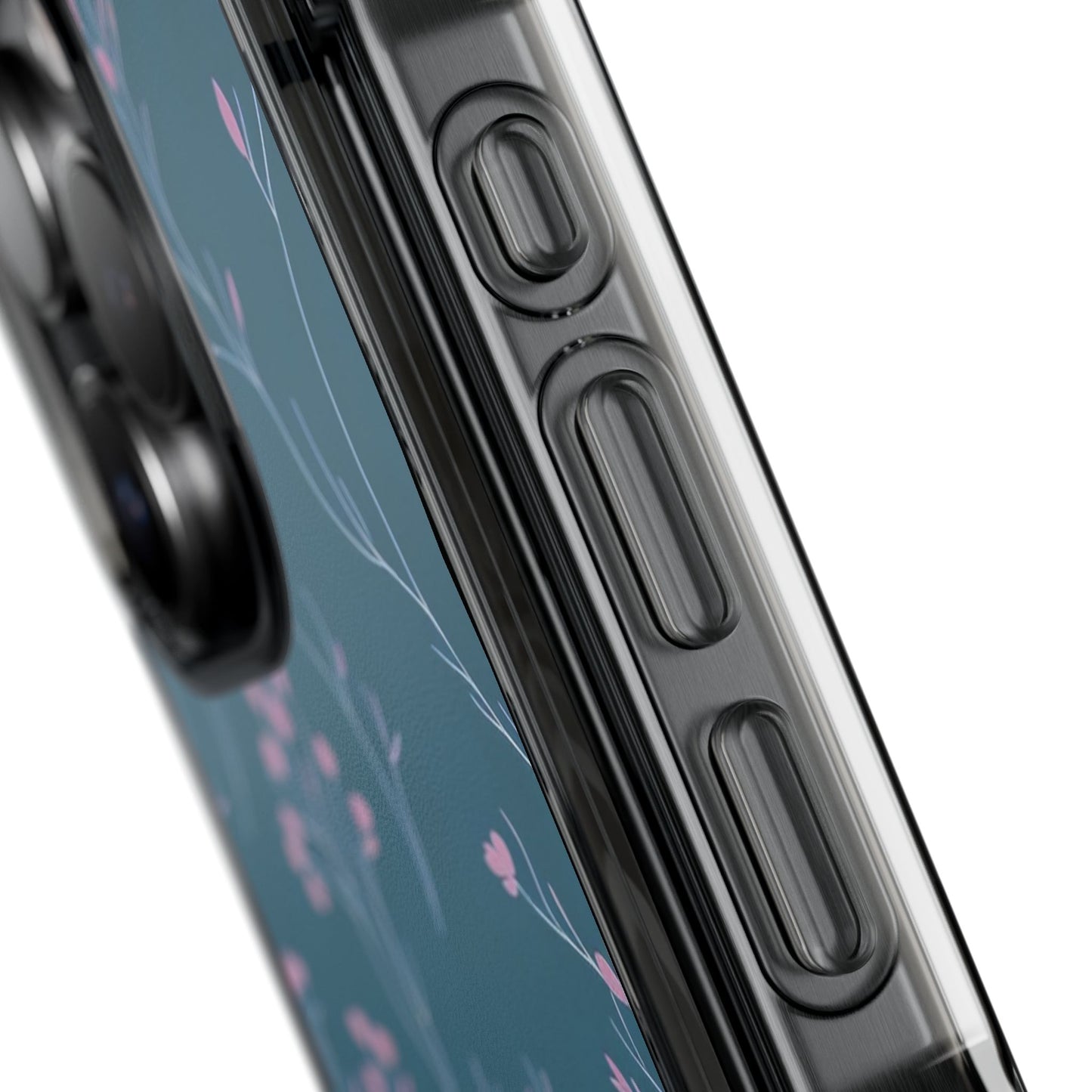 Teal Floral Magnetic Clear Impact Case for iPhone 16 15 14