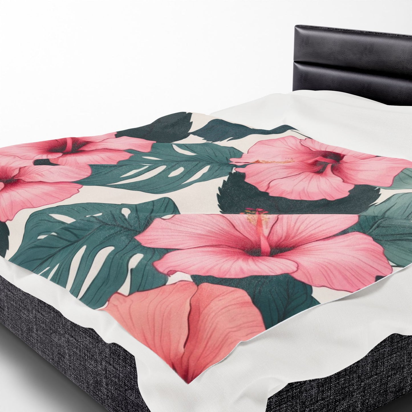 Tropical Hibiscus Velveteen Plush Blanket