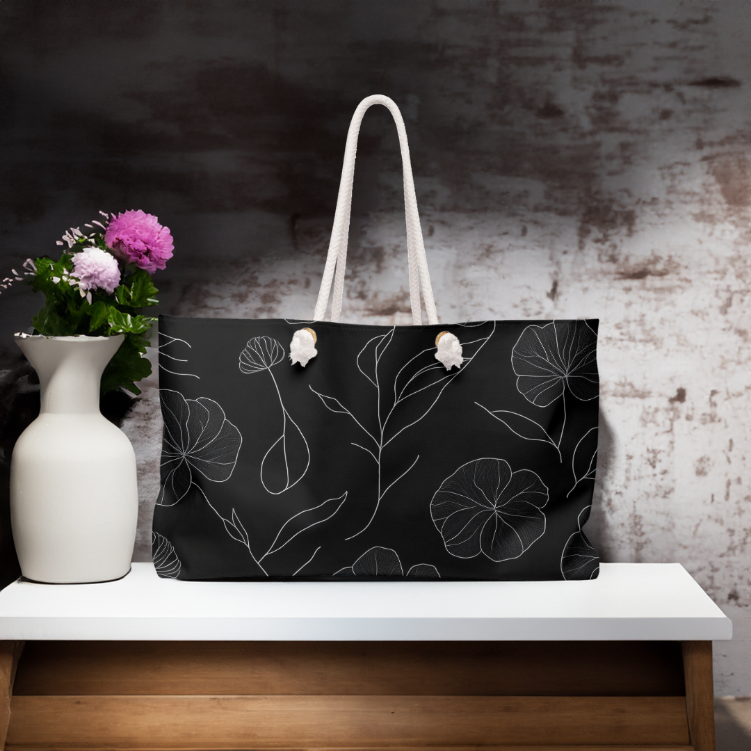 Black and White Floral Travel and Beach Bag
