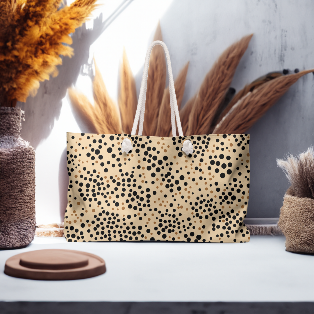Tan and Black Polka Dot Weekender Bag