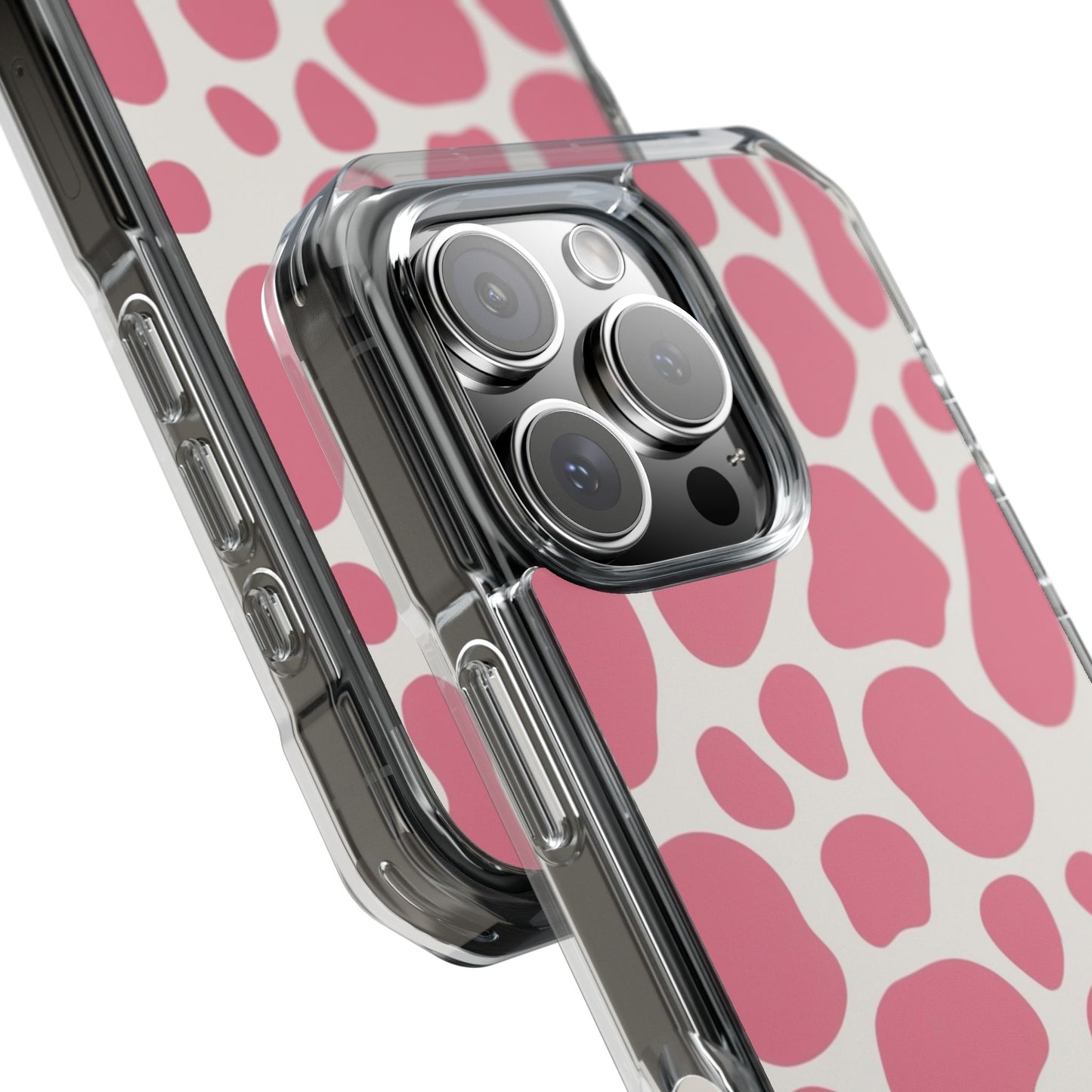 Pink Giraffe Print Magnetic Clear Impact Case for iPhone 16 15 14