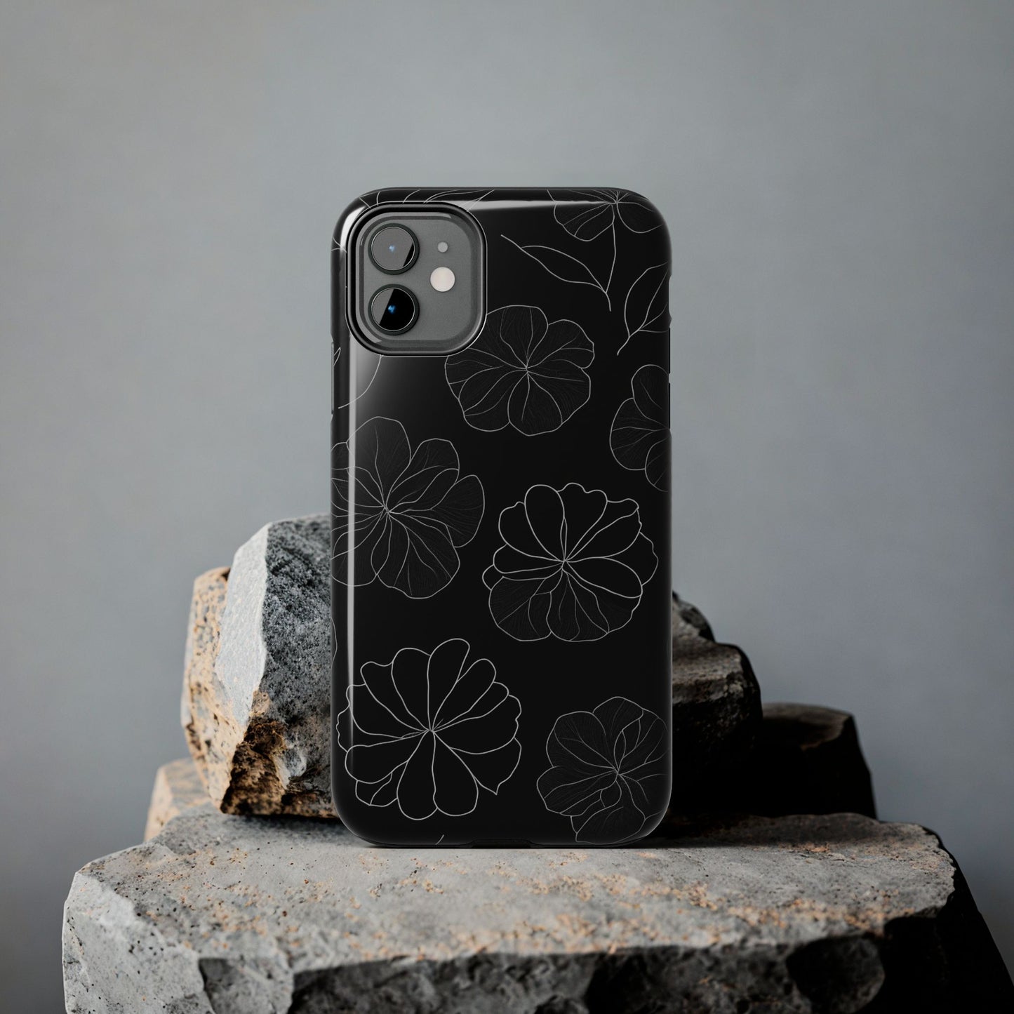 Black Floral Tough Phone Case