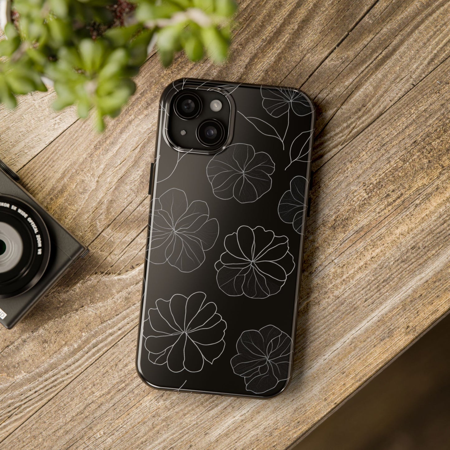 Black Floral Tough Phone Case