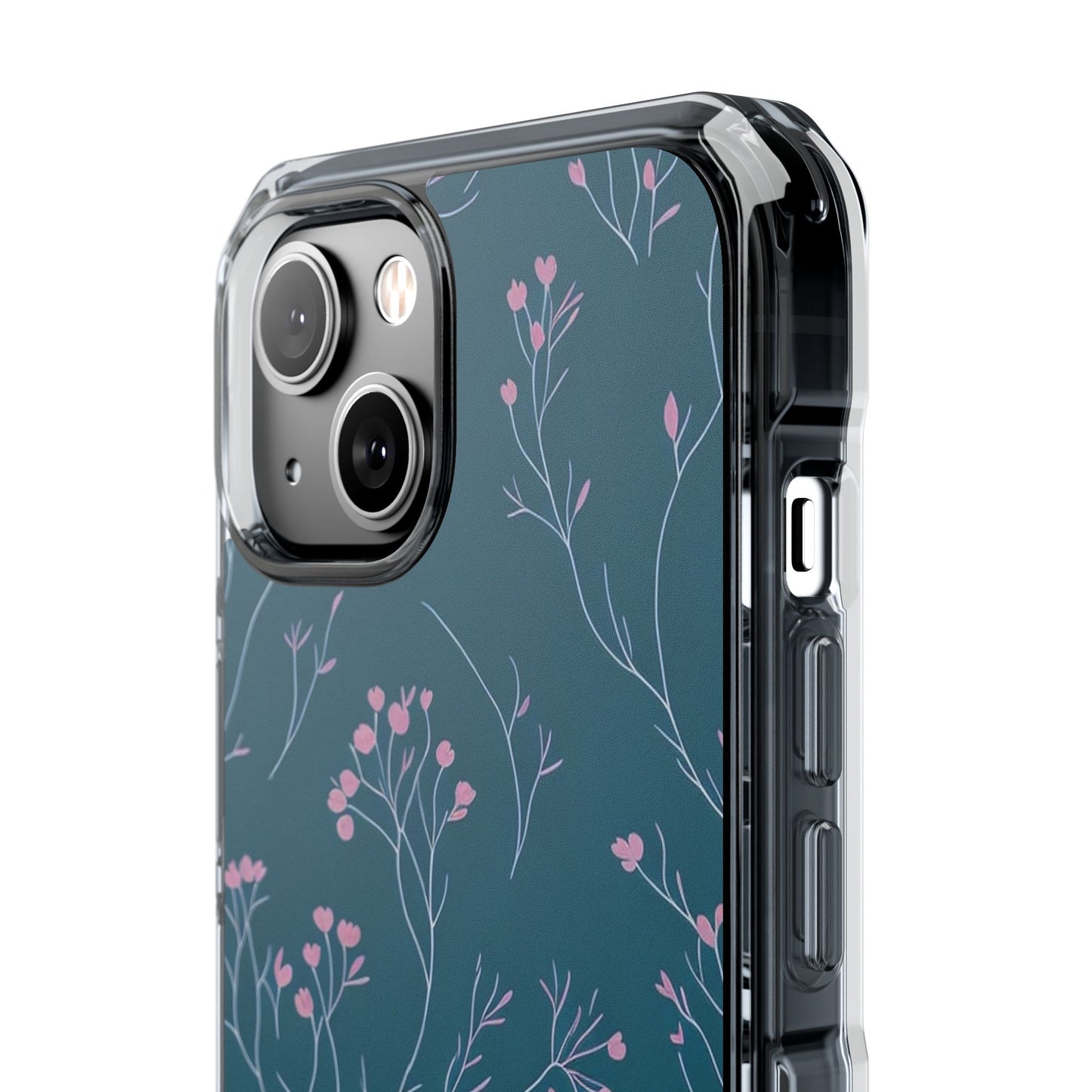 Teal Floral Magnetic Clear Impact Case for iPhone 16 15 14