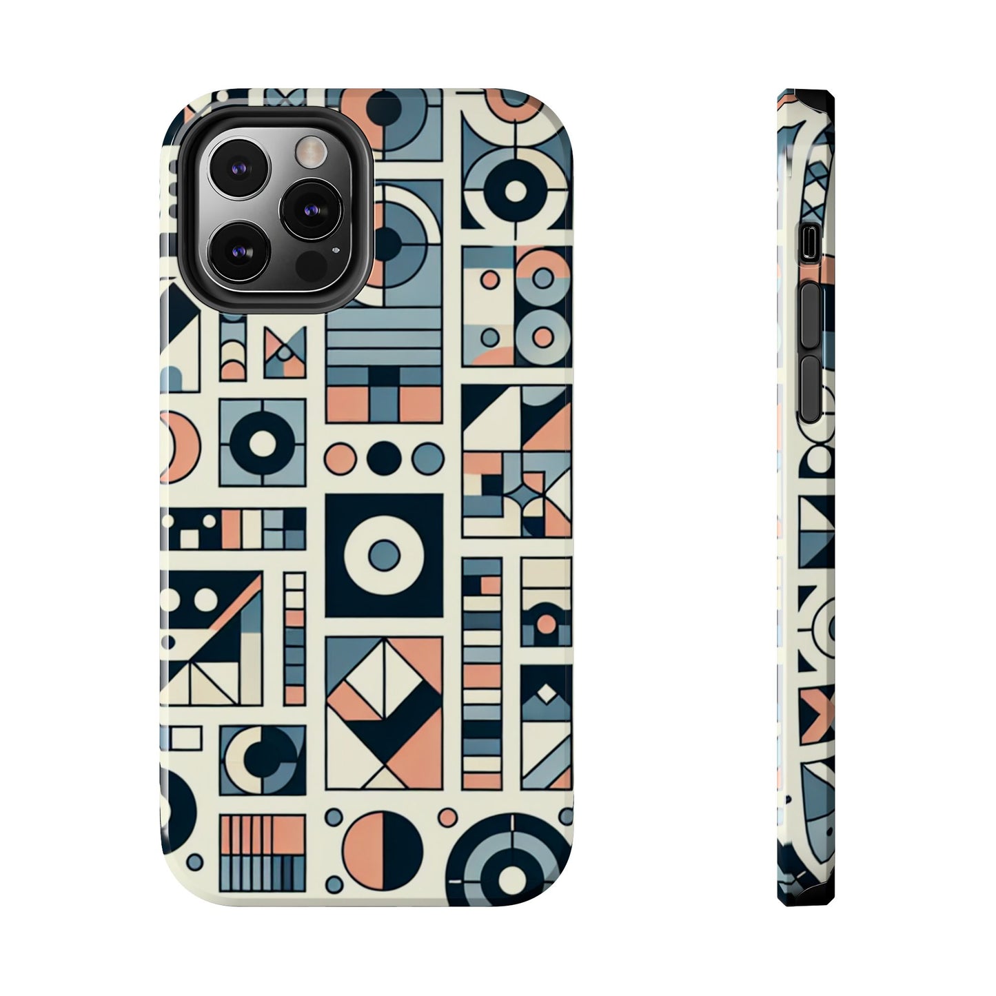 Geometric Print Tough Phone Case for iPhone 16 15 14 13 12 11 X 8 7 Samsung Galaxy S24 S23 S22 S21