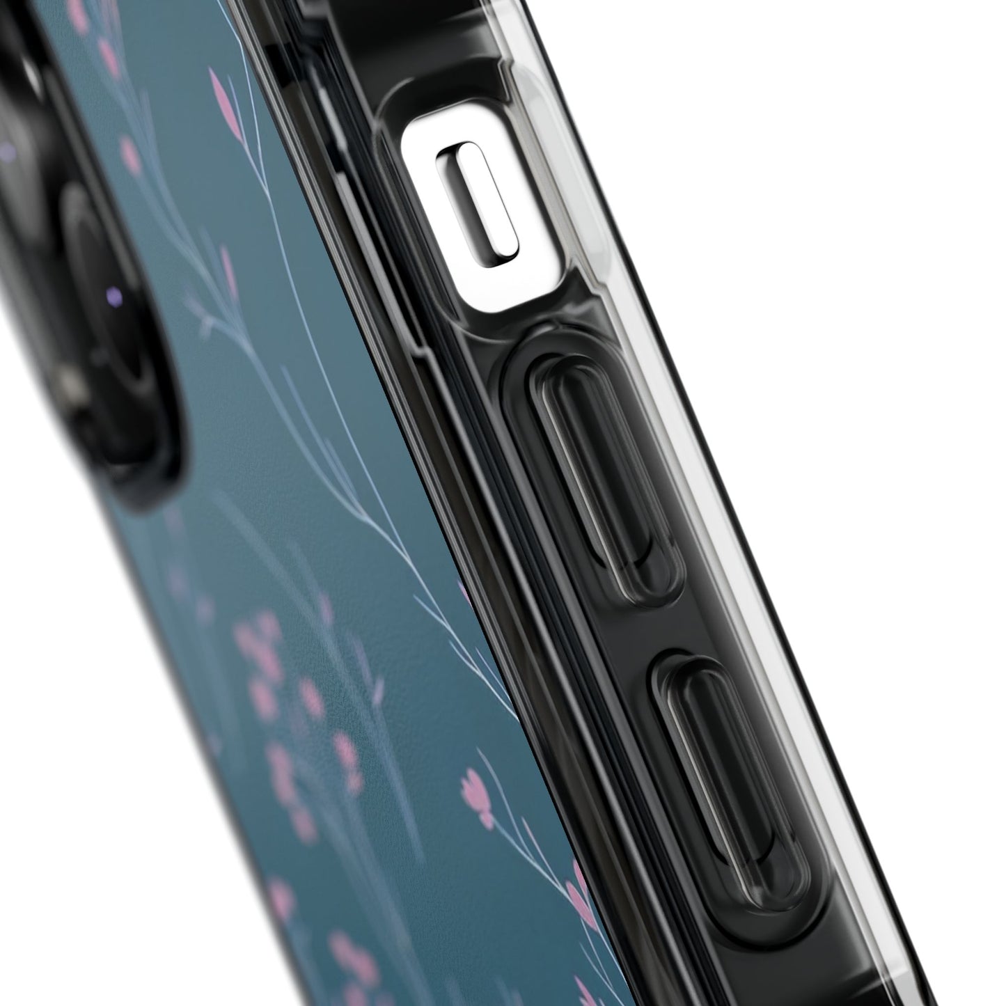 Teal Floral Magnetic Clear Impact Case for iPhone 16 15 14