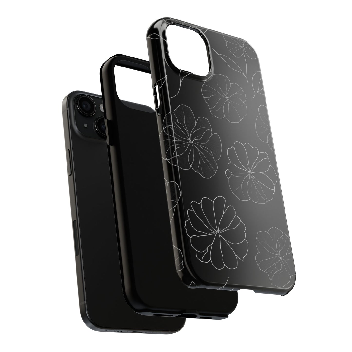 Black Floral Tough Phone Case