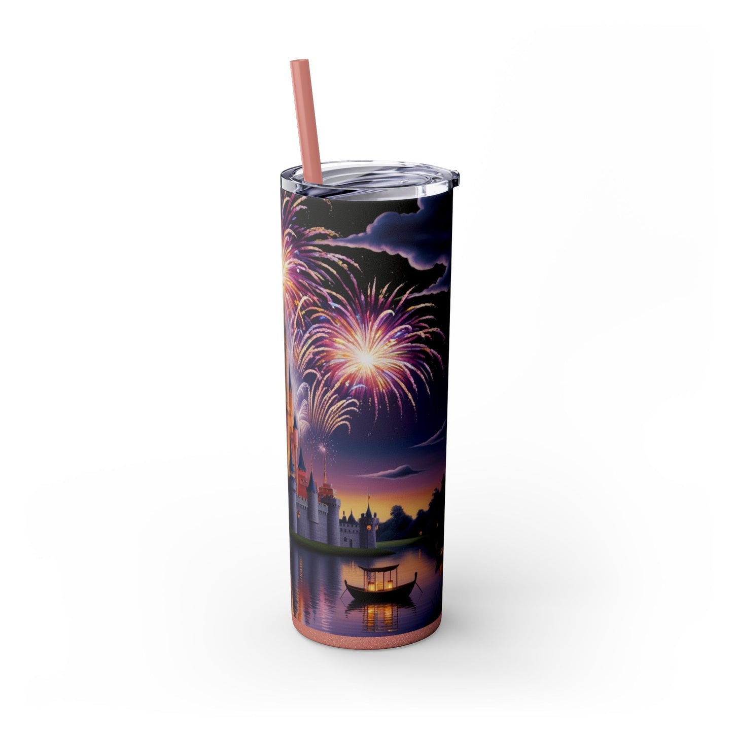 Night Sky Castle and Fireworks Skinny Tumbler, 20oz