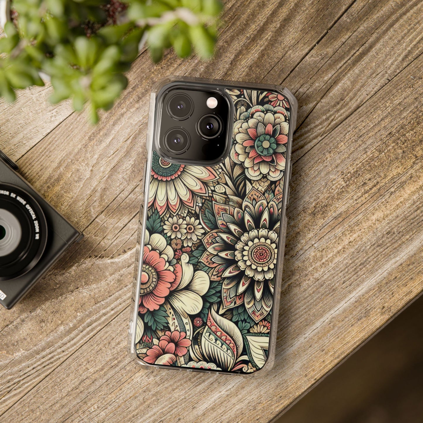 Boho Floral Magnetic Clear Impact Case for iPhone 16 15 14