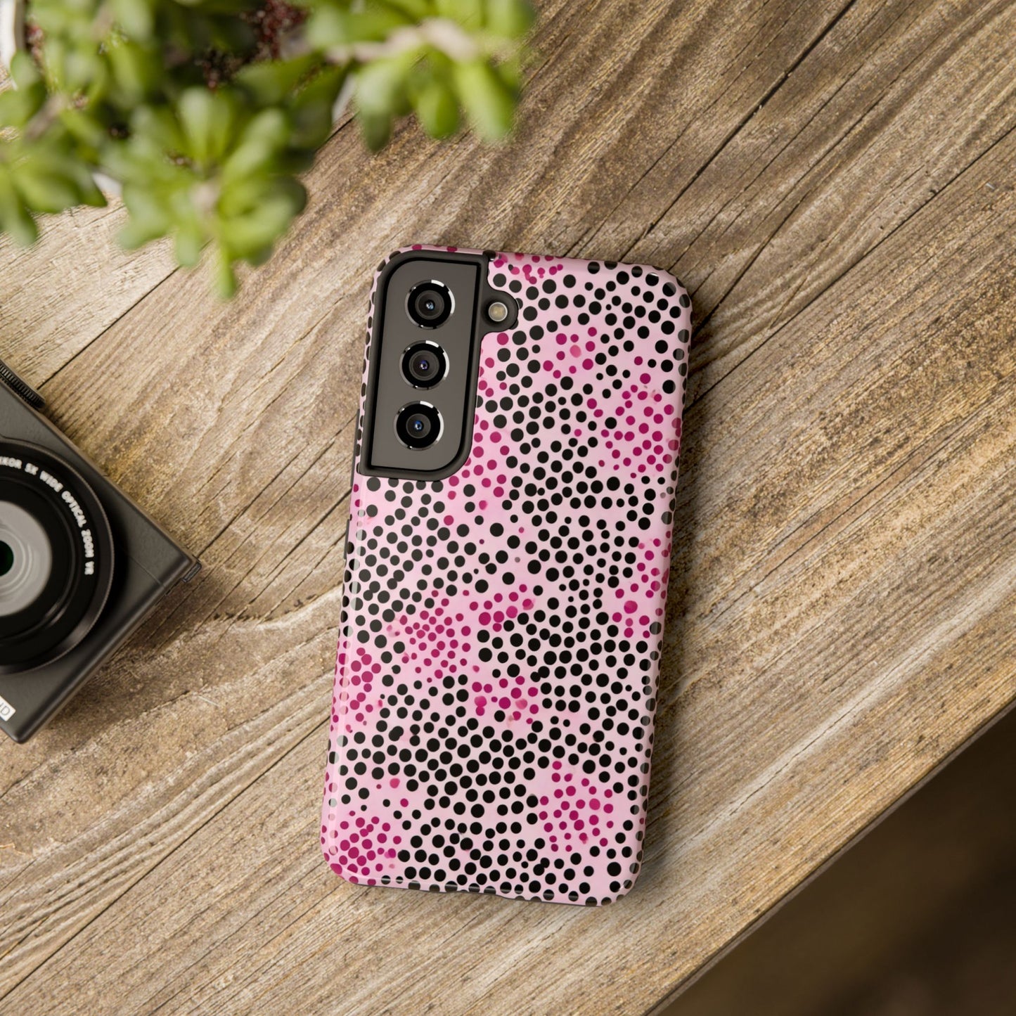 Pink and Black Dot Design Tough Phone Case
