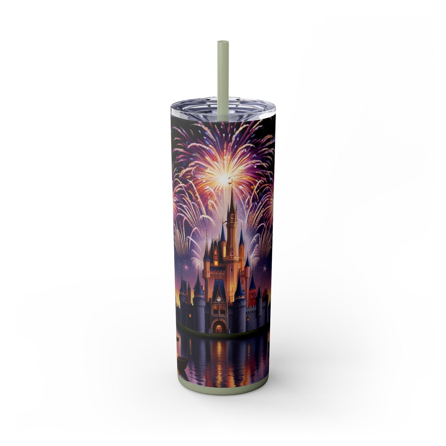 Night Sky Castle and Fireworks Skinny Tumbler, 20oz