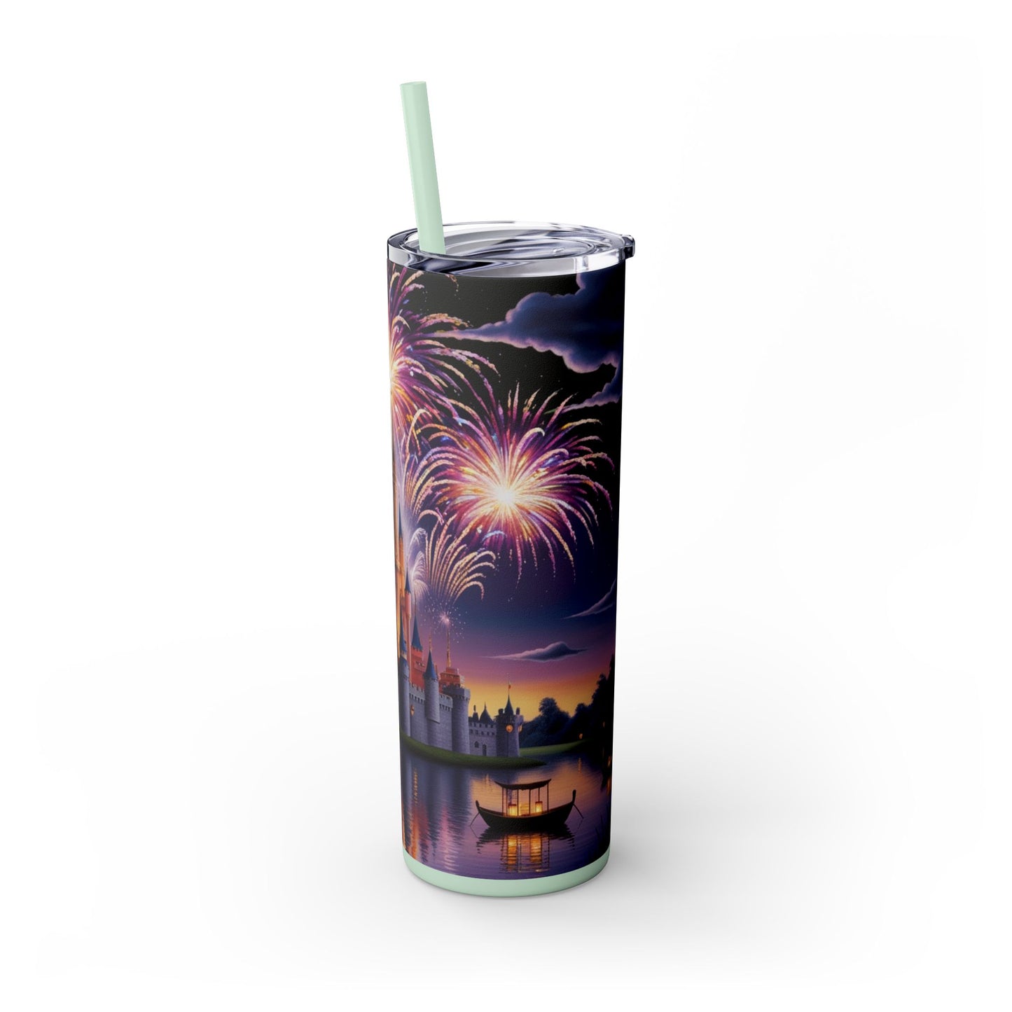 Night Sky Castle and Fireworks Skinny Tumbler, 20oz