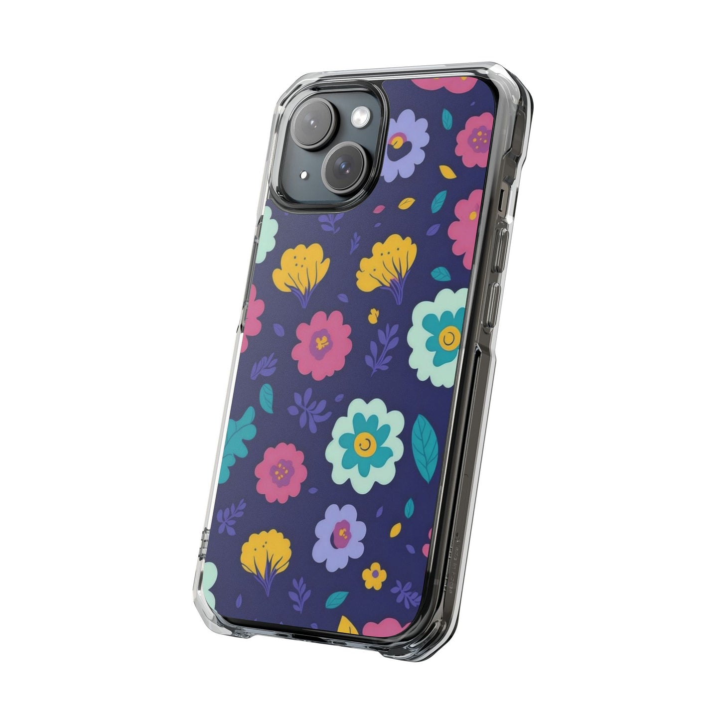 Purple Floral Magnetic Clear Impact Case for iPhone 16 15 14