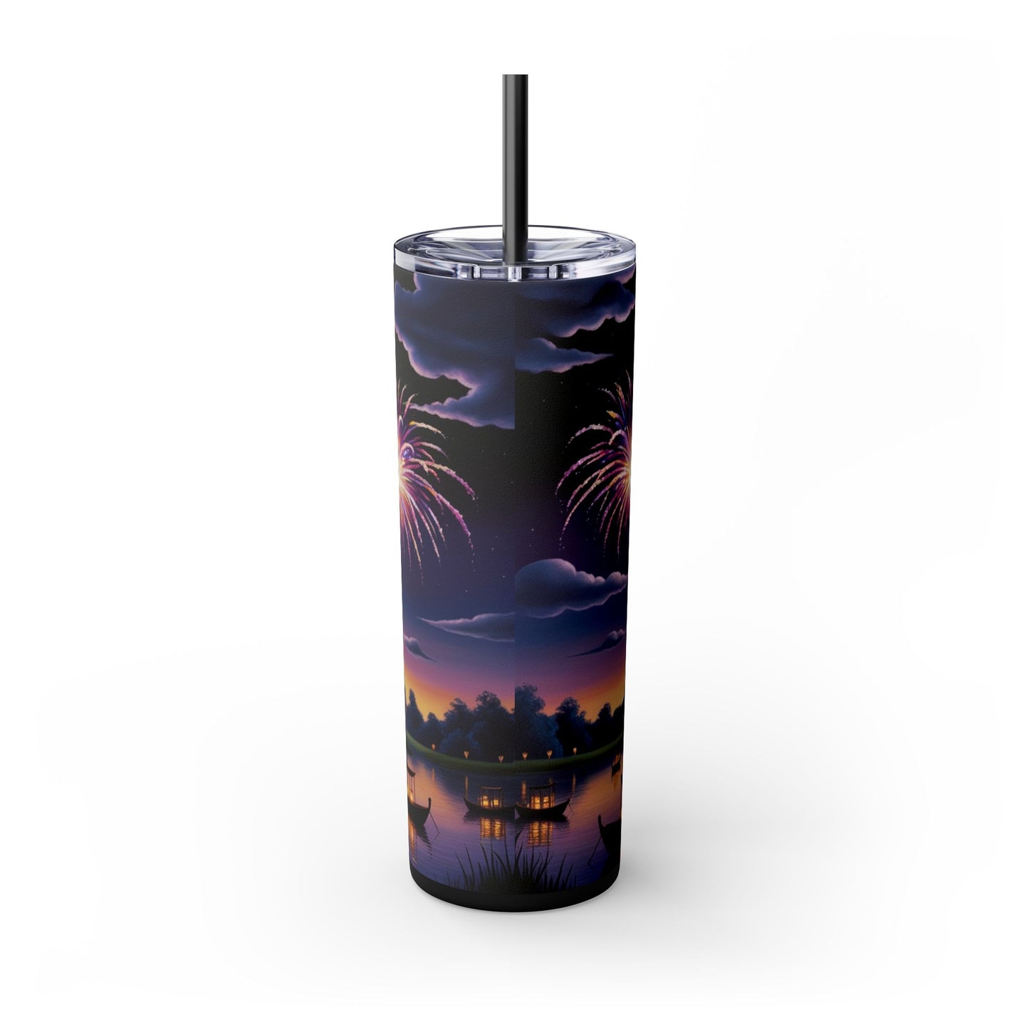 Night Sky Castle and Fireworks Skinny Tumbler, 20oz