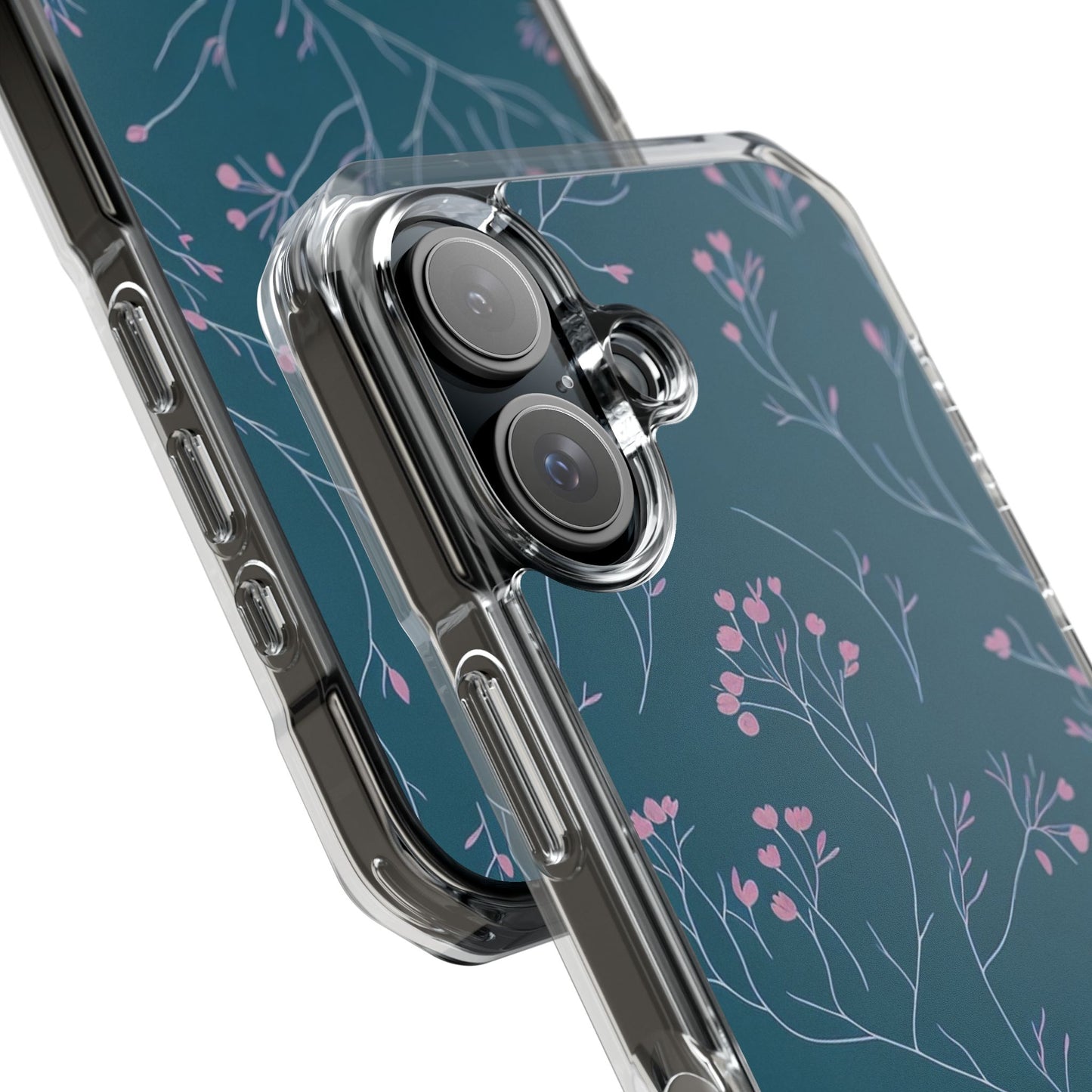 Teal Floral Magnetic Clear Impact Case for iPhone 16 15 14