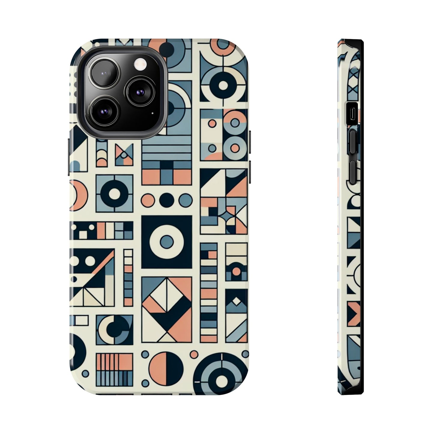 Geometric Print Tough Phone Case for iPhone 16 15 14 13 12 11 X 8 7 Samsung Galaxy S24 S23 S22 S21