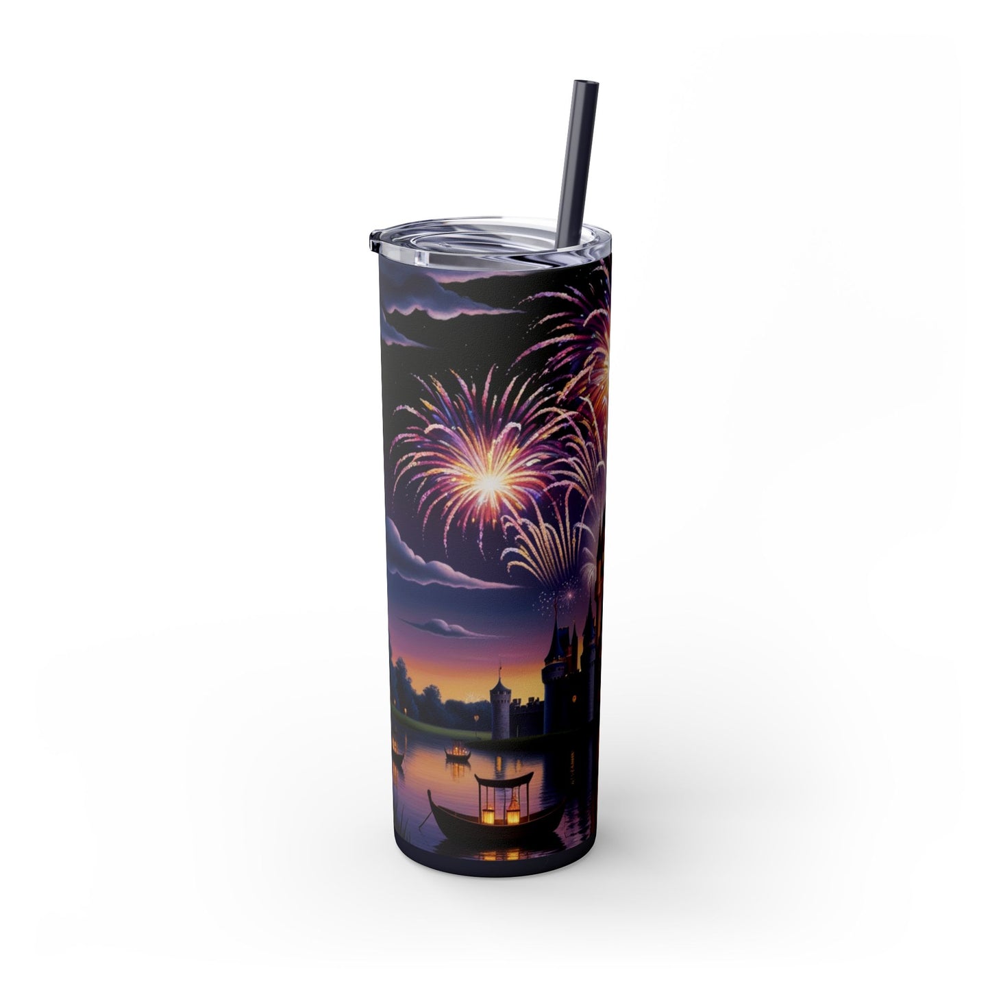 Night Sky Castle and Fireworks Skinny Tumbler, 20oz