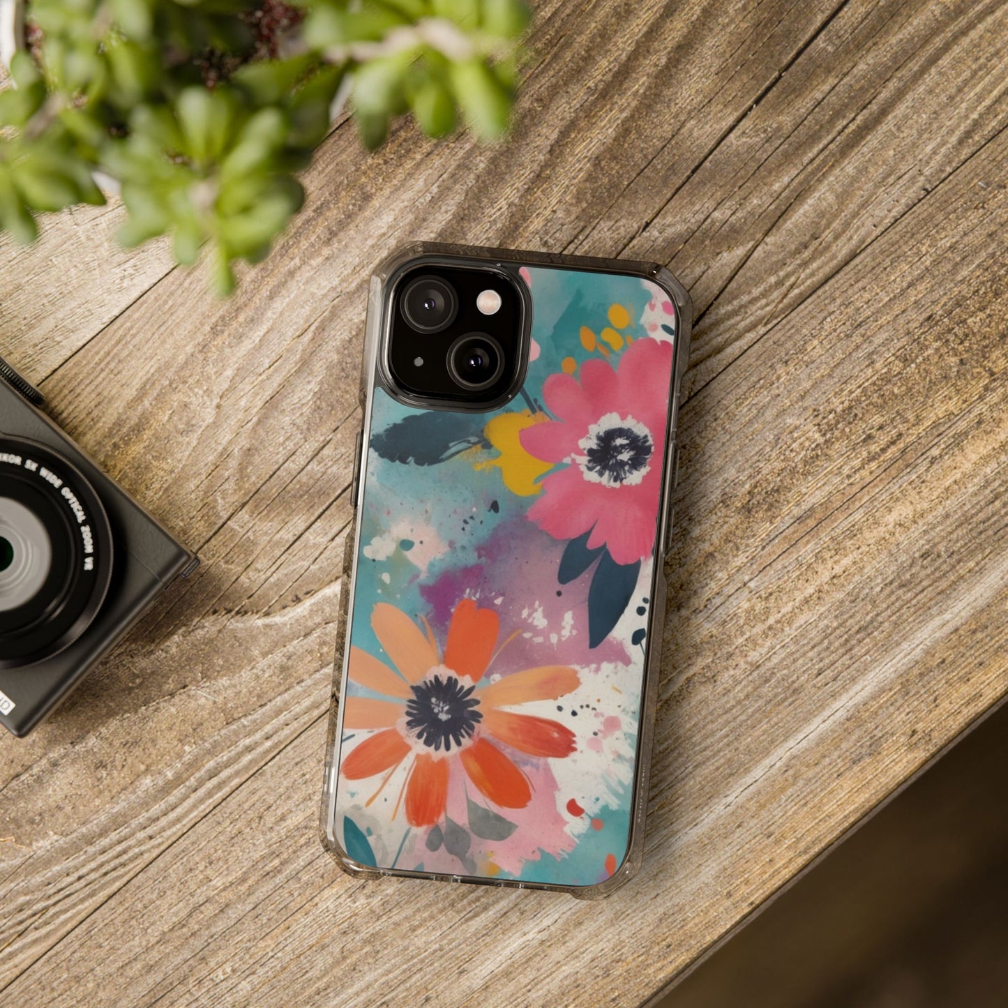 Vibrant Floral Magnetic Clear Impact Case for iPhone 16 15 14