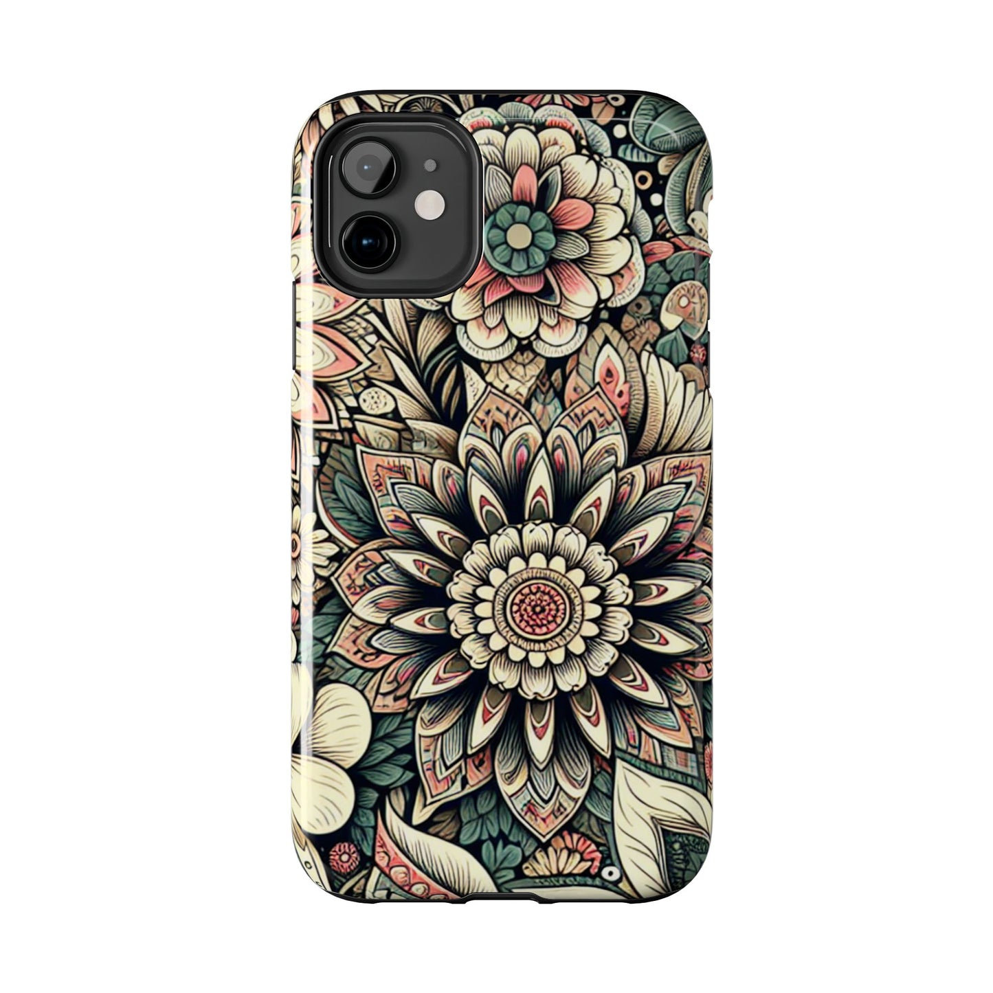 Boho Floral Tough Case for iPhone 16 15 14 13 12 11 X 8 7 Samsung Galaxy S24 S23 S22 S21