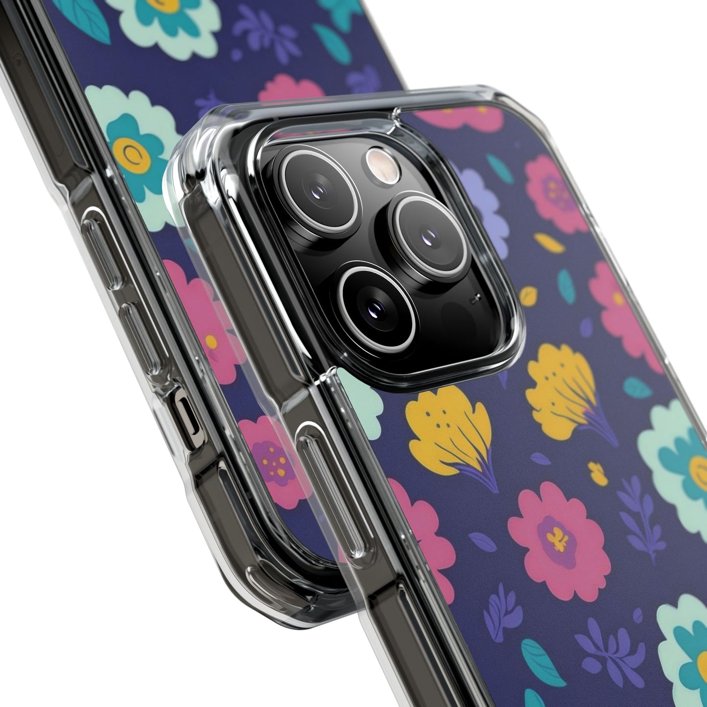 Purple Floral Magnetic Clear Impact Case for iPhone 16 15 14