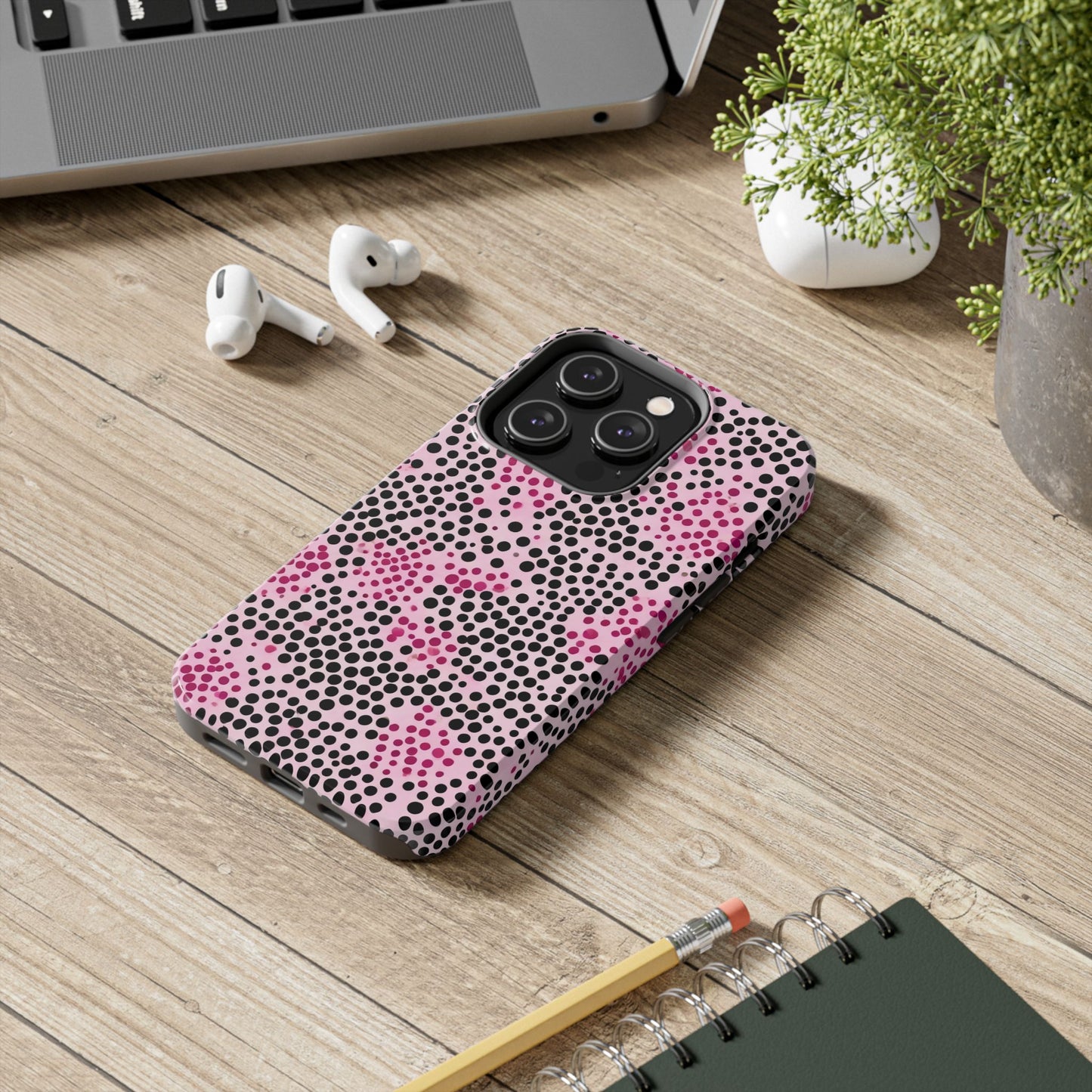 Pink and Black Dot Design Tough Phone Case