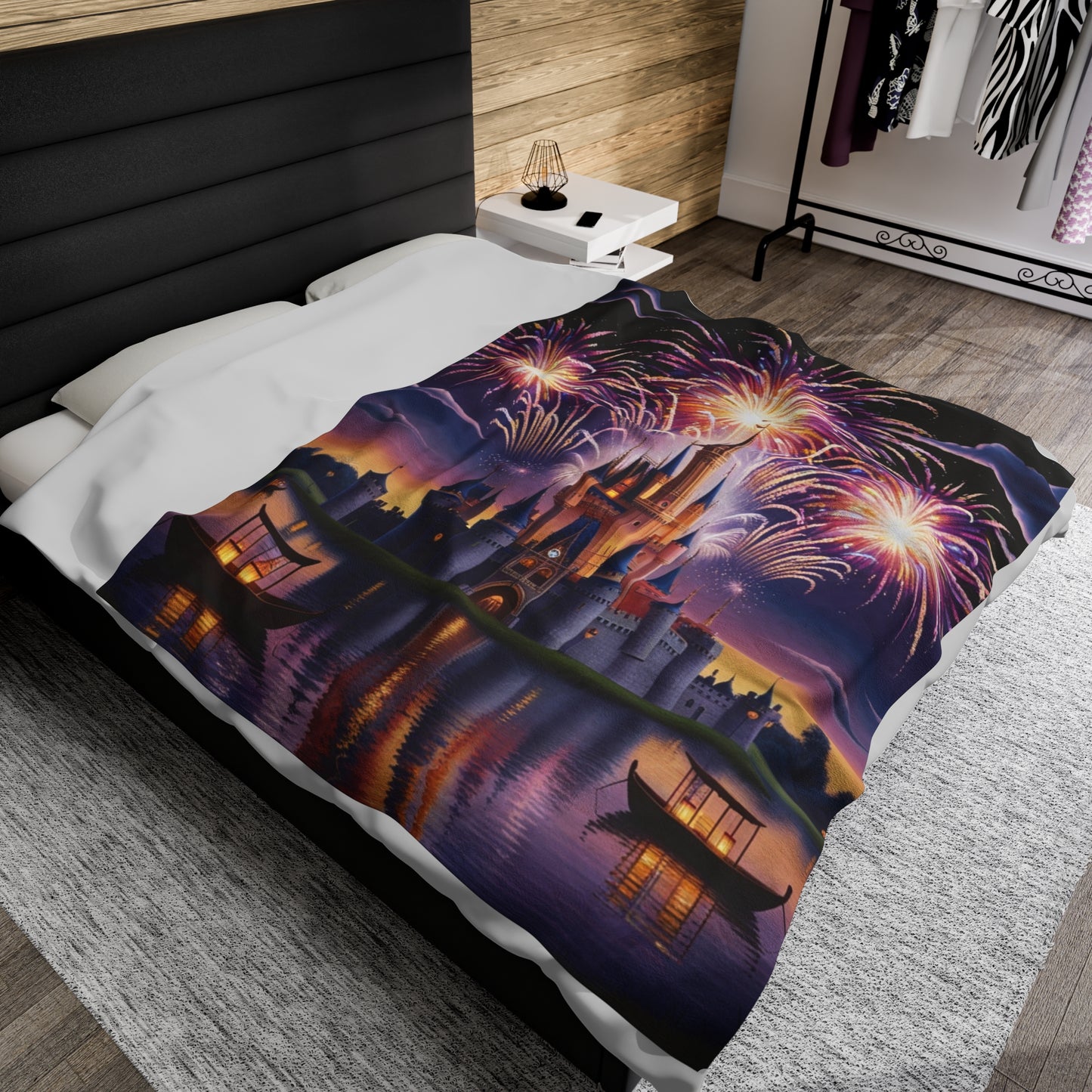 Velveteen Blanket - Castle and Fireworks Design