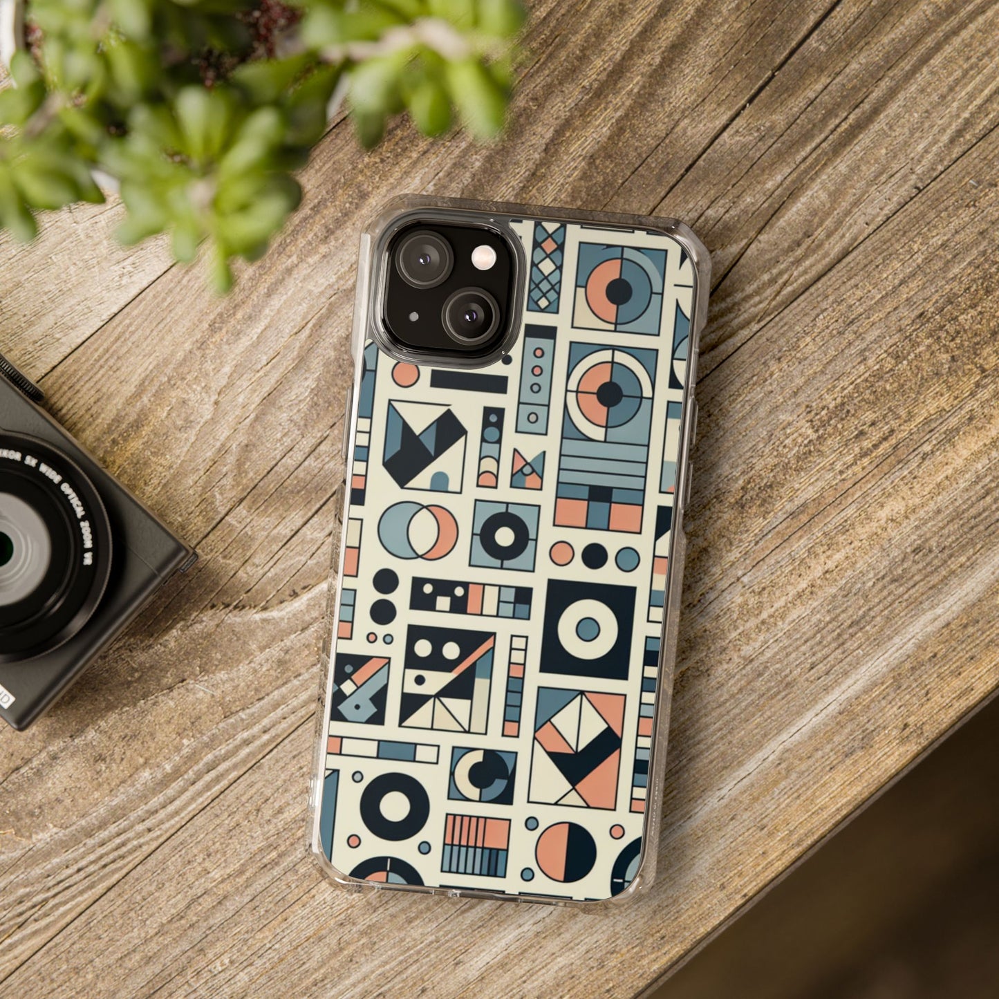Geometric Print Magnetic Clear Impact Case for iPhone 16 15 14