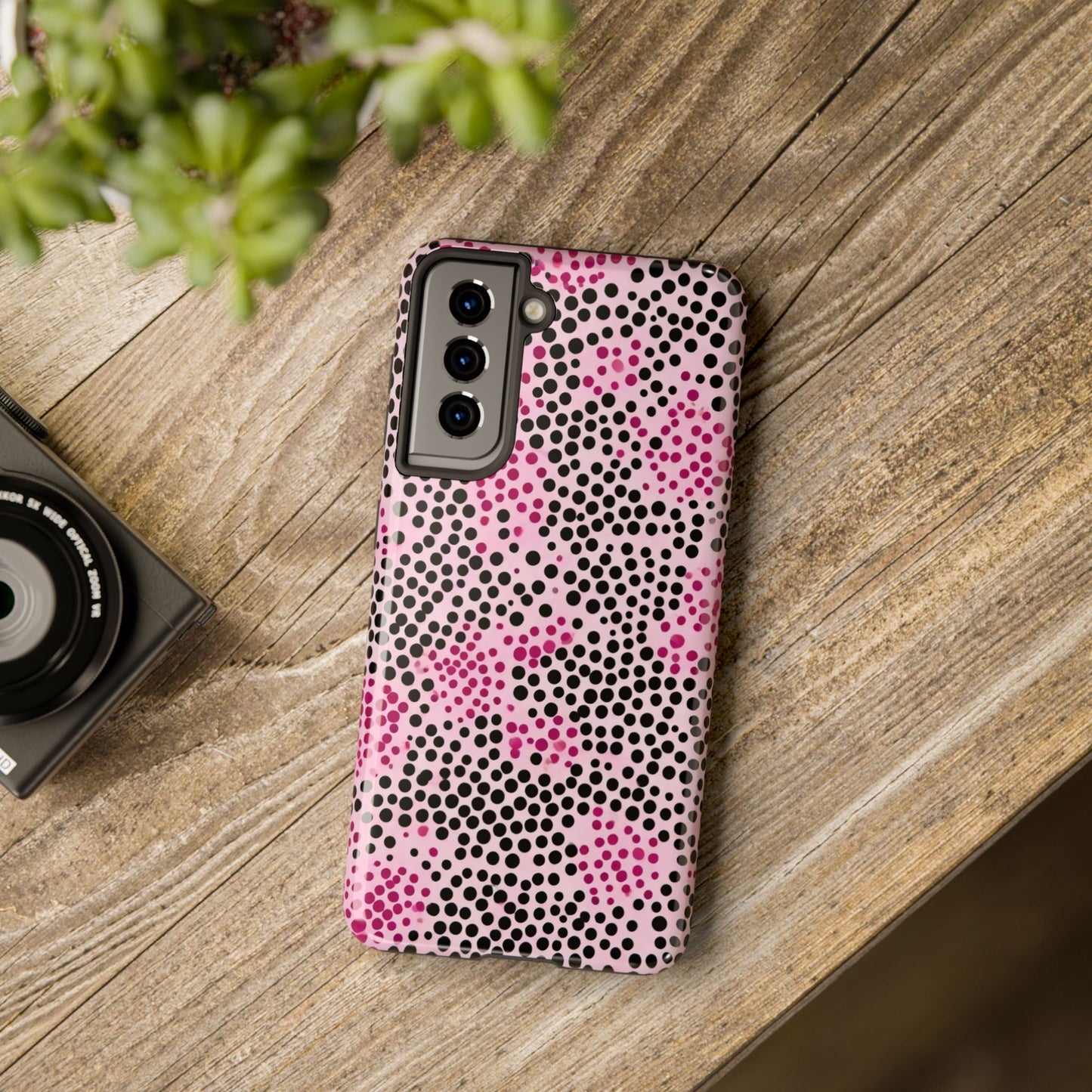 Pink and Black Dot Design Tough Phone Case