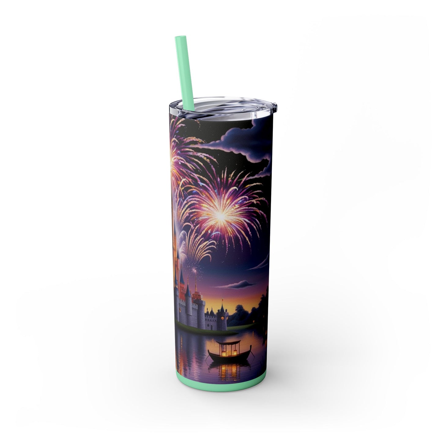 Night Sky Castle and Fireworks Skinny Tumbler, 20oz