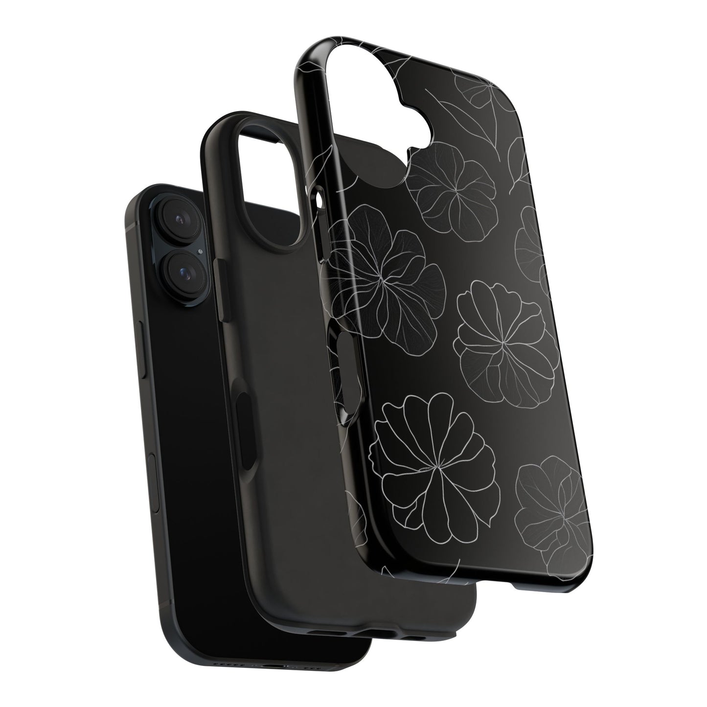 Black Floral Tough Phone Case