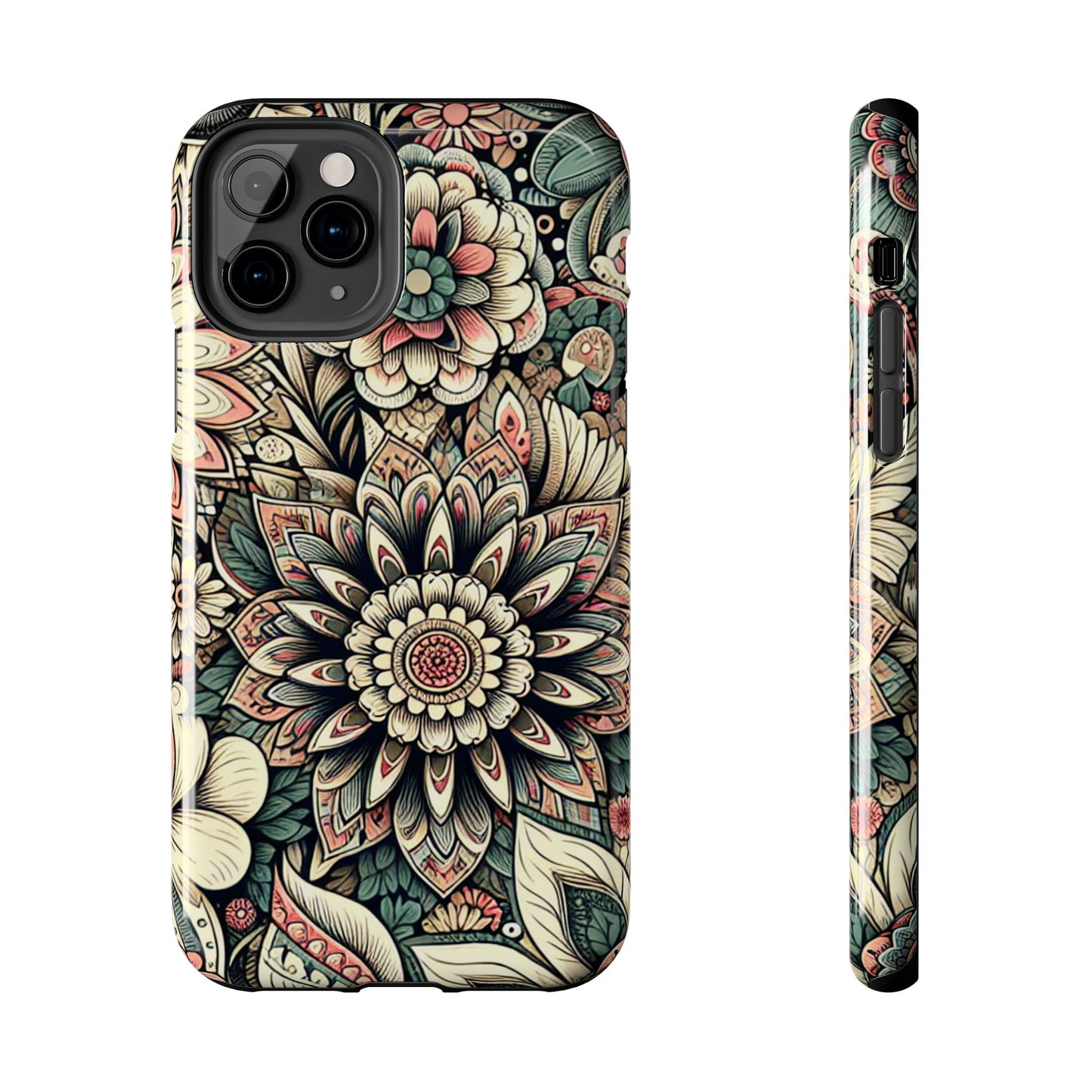 Boho Floral Tough Case for iPhone 16 15 14 13 12 11 X 8 7 Samsung Galaxy S24 S23 S22 S21
