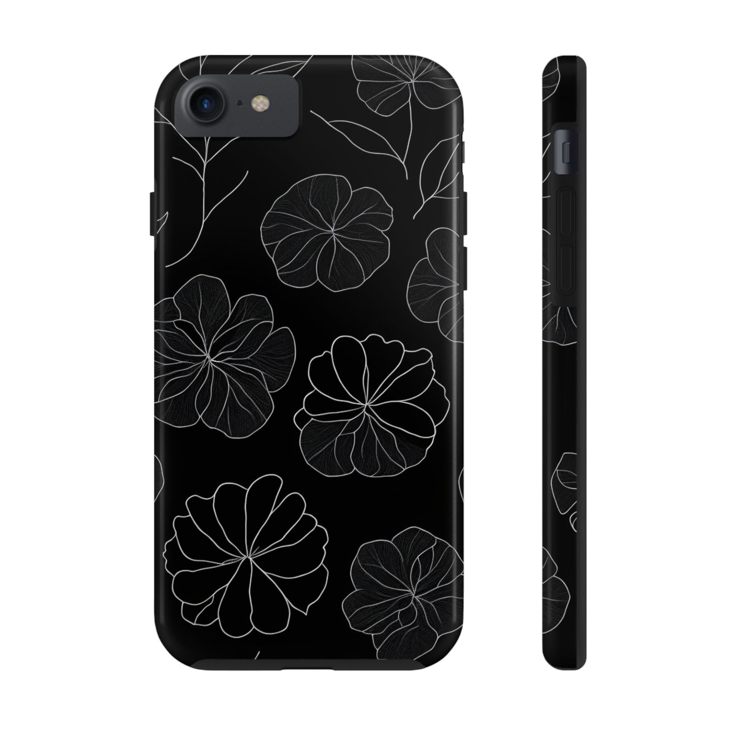 Black Floral Tough Phone Case