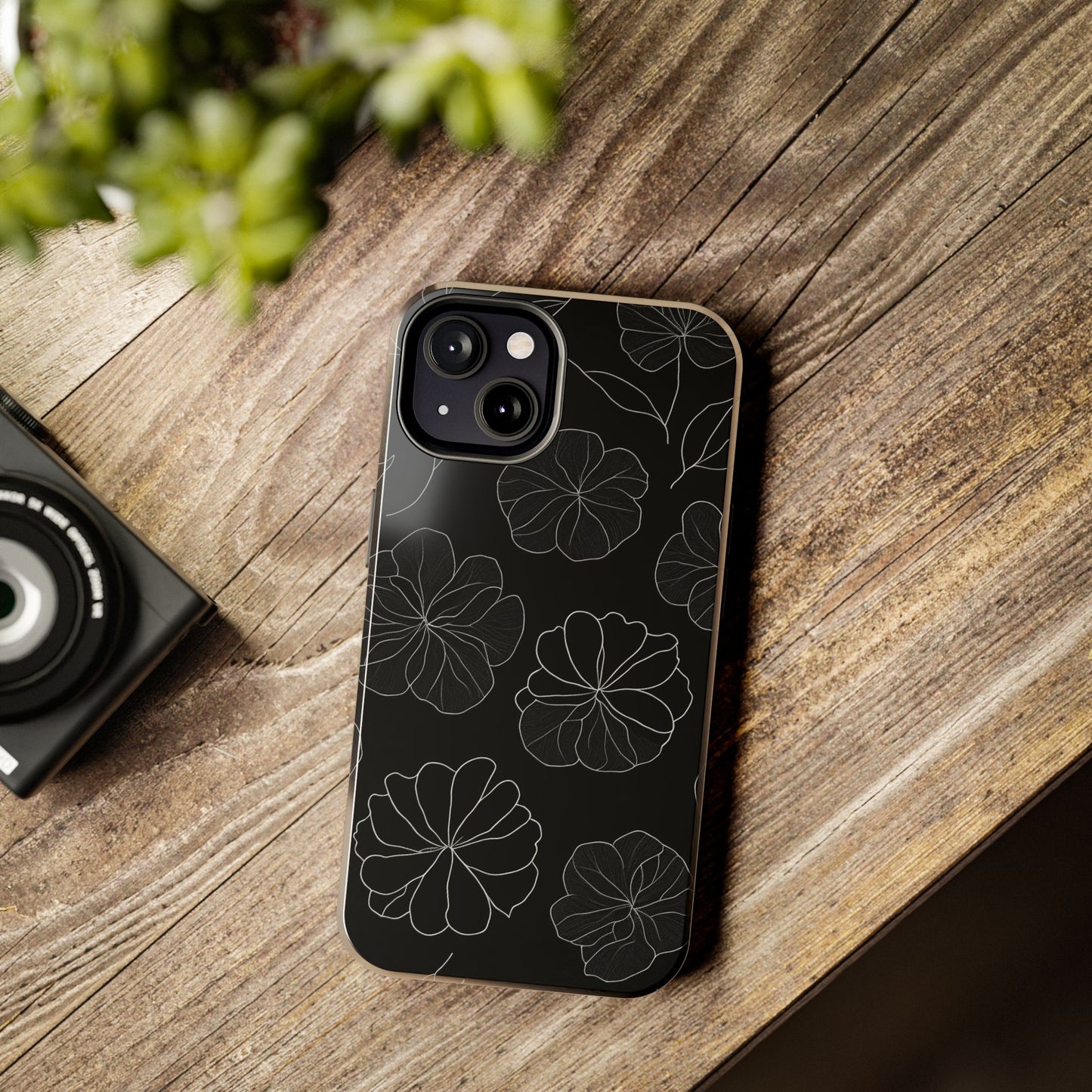 Black Floral Tough Phone Case