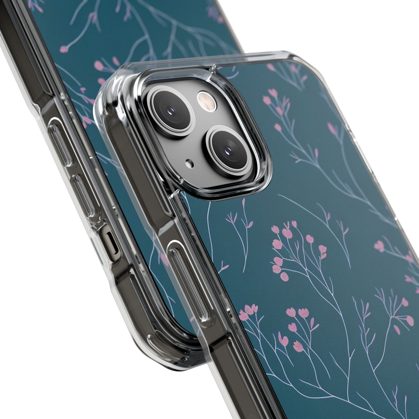 Teal Floral Magnetic Clear Impact Case for iPhone 16 15 14