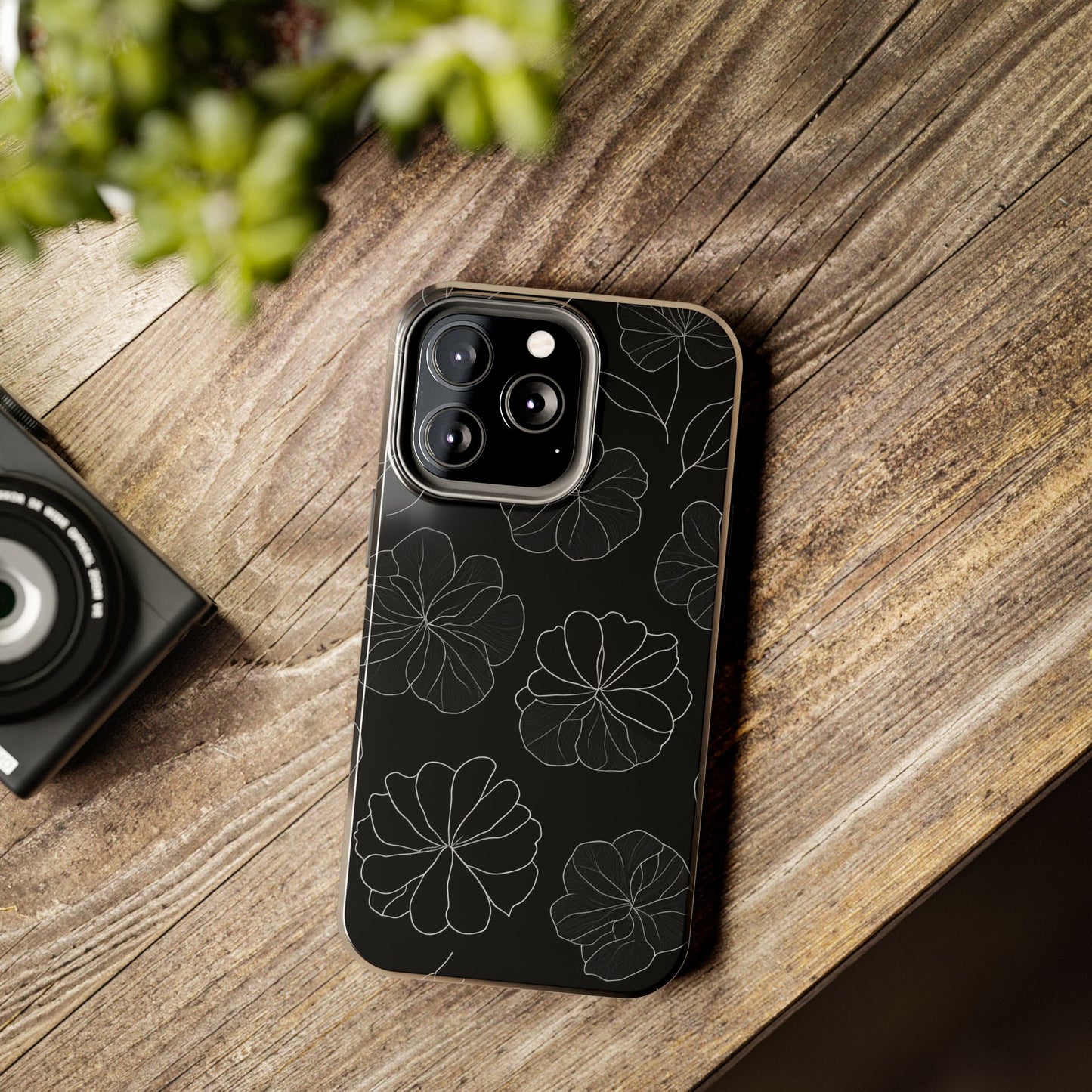 Black Floral Tough Phone Case