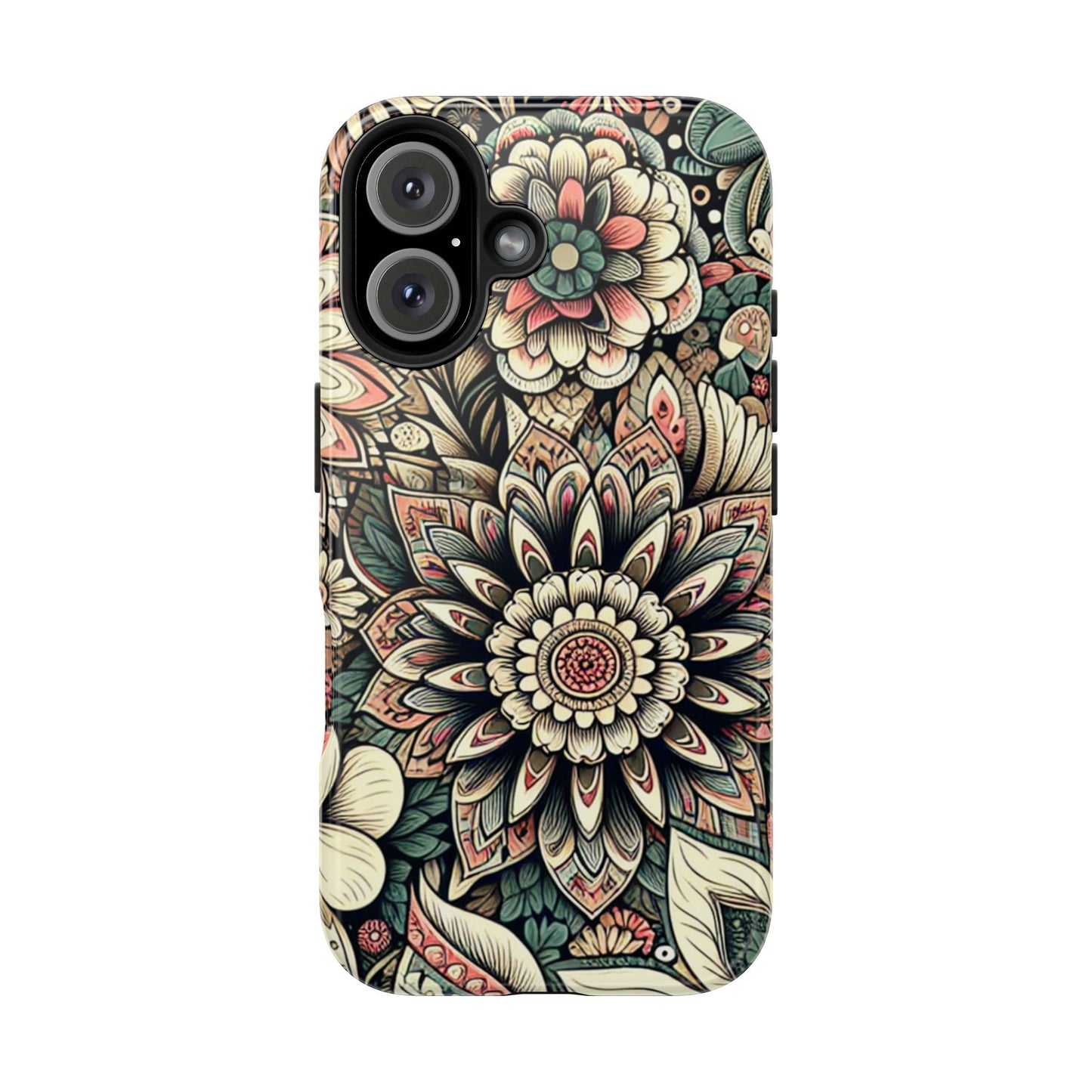 Boho Floral Tough Case for iPhone 16 15 14 13 12 11 X 8 7 Samsung Galaxy S24 S23 S22 S21