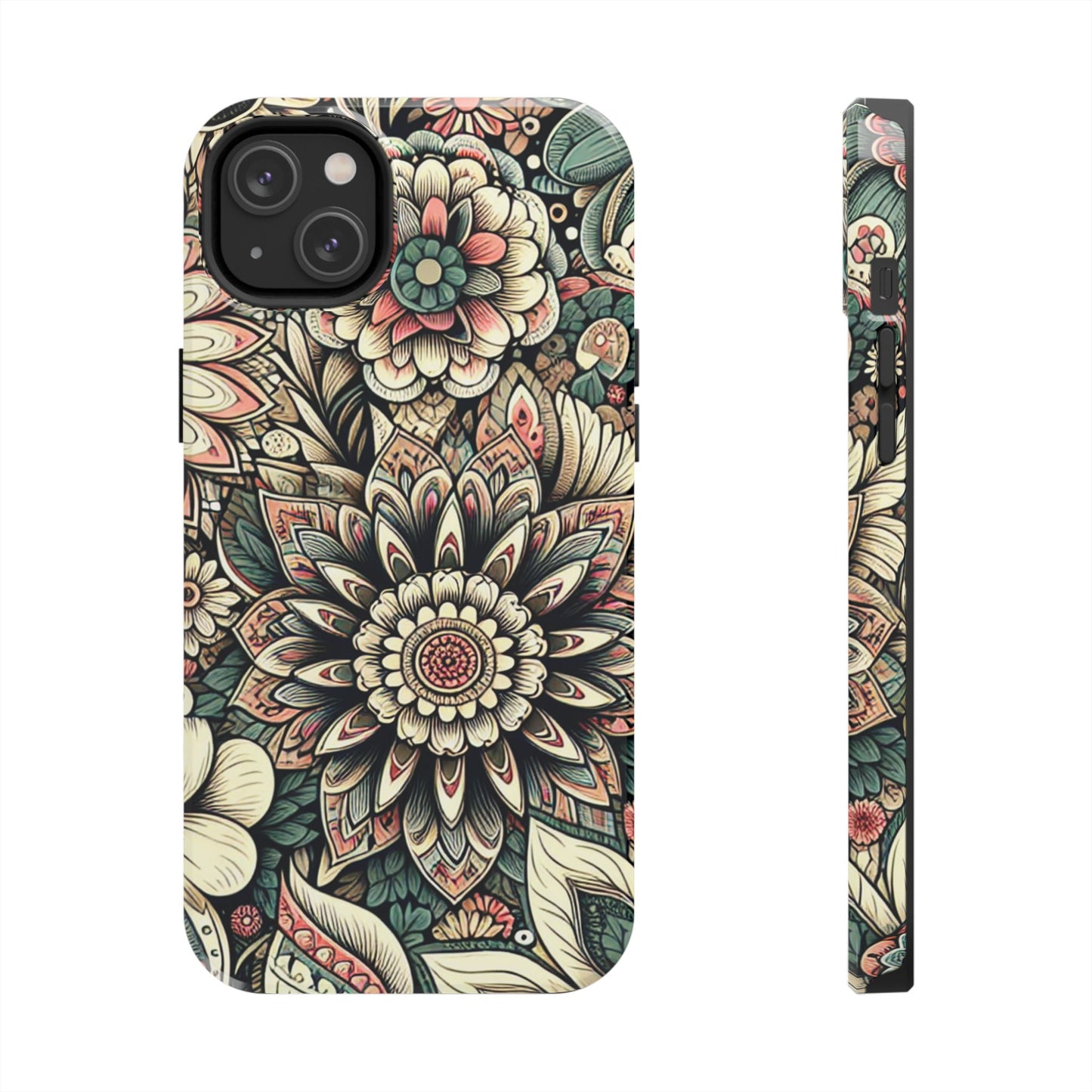 Boho Floral Tough Case for iPhone 16 15 14 13 12 11 X 8 7 Samsung Galaxy S24 S23 S22 S21