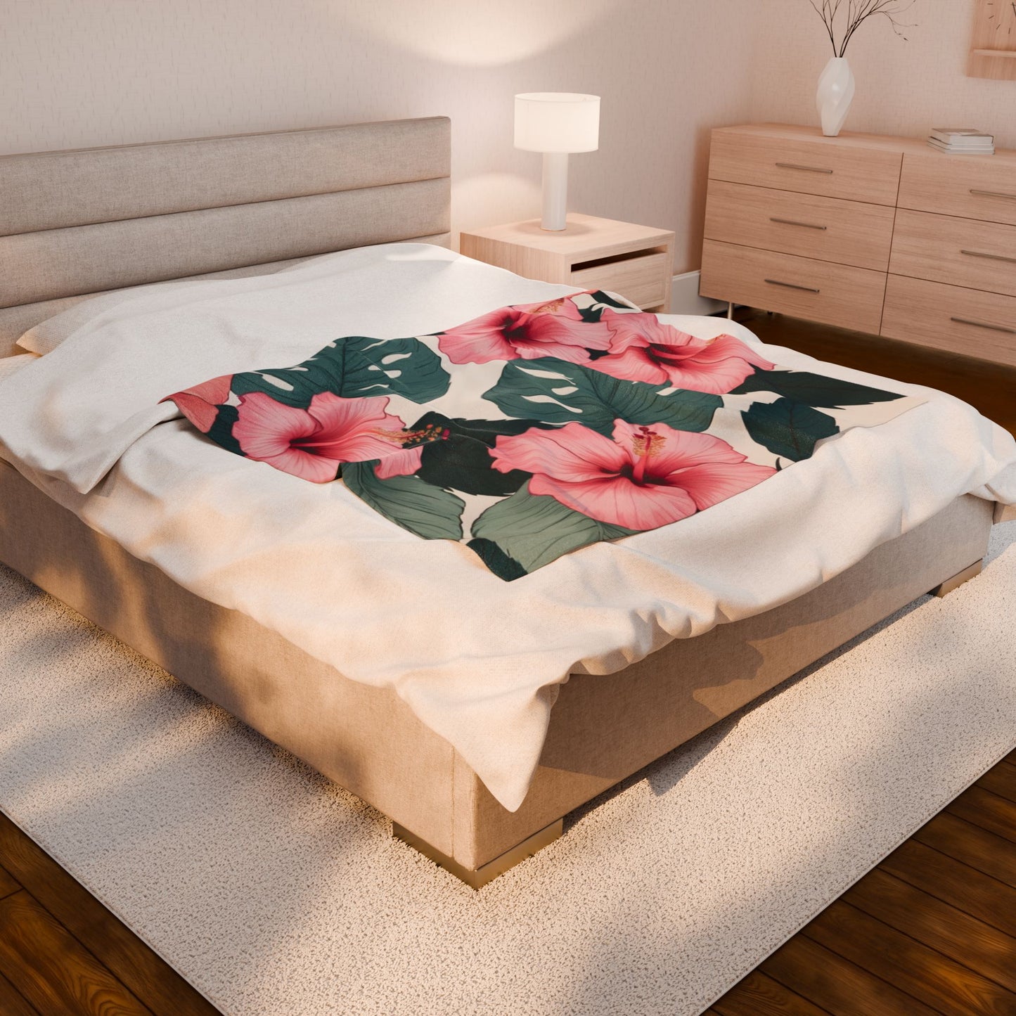 Tropical Hibiscus Velveteen Plush Blanket