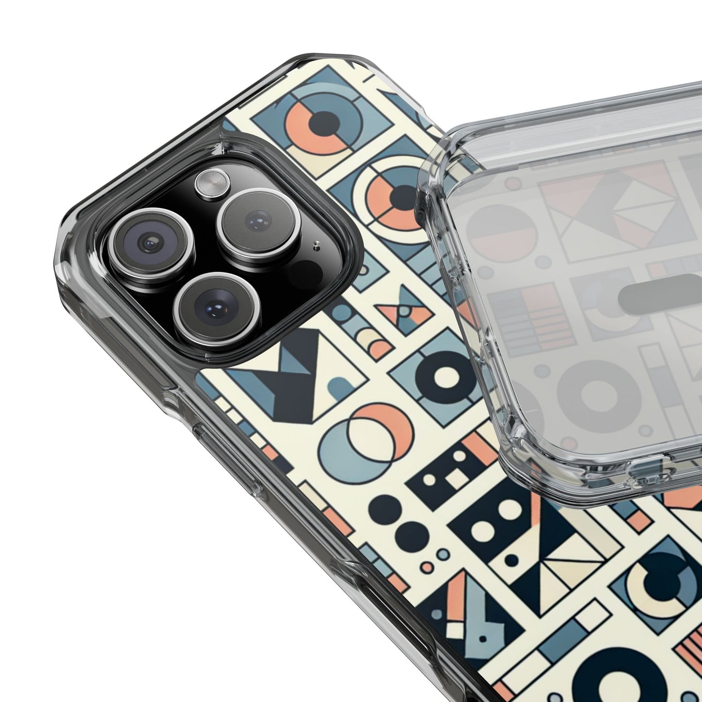 Geometric Print Magnetic Clear Impact Case for iPhone 16 15 14