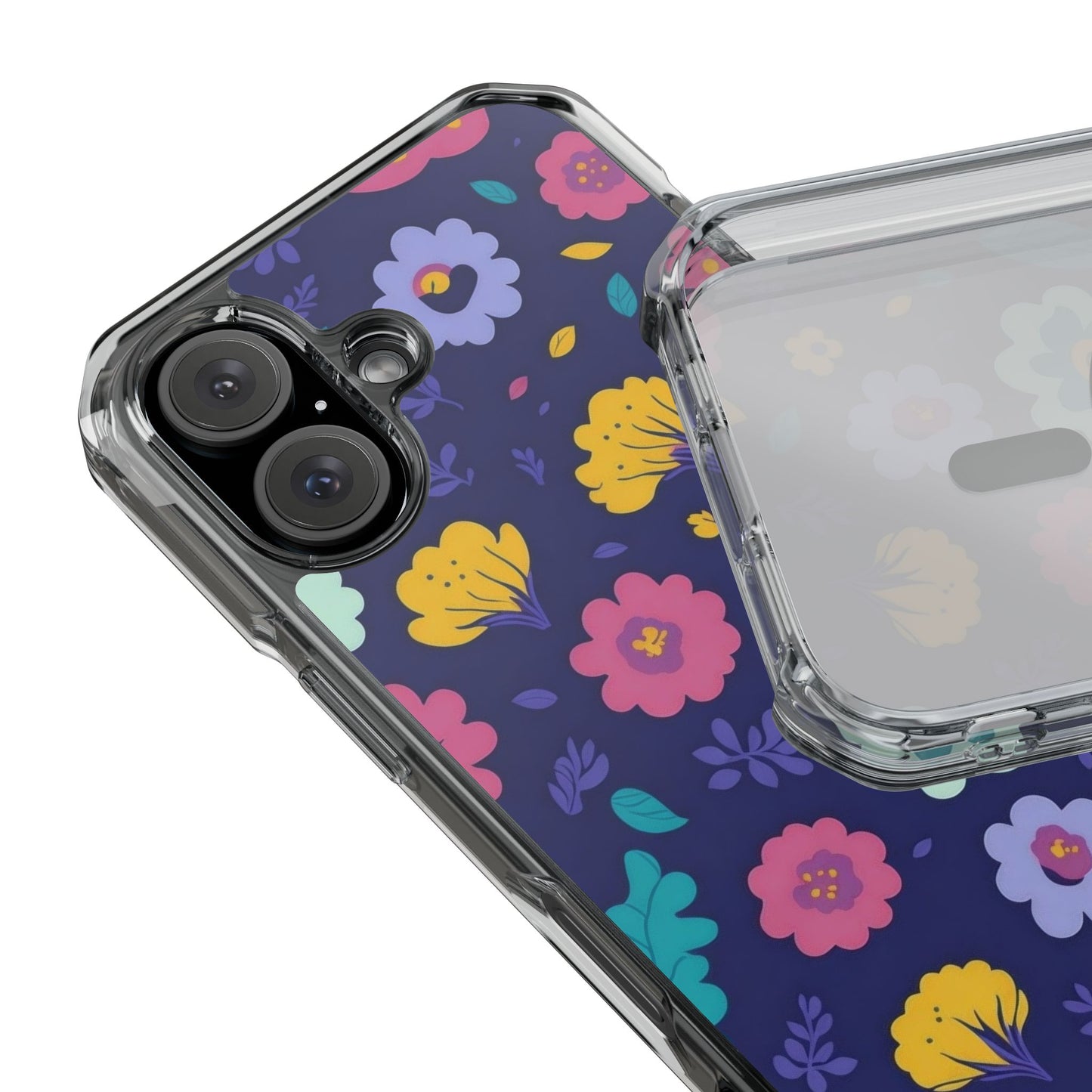 Purple Floral Magnetic Clear Impact Case for iPhone 16 15 14
