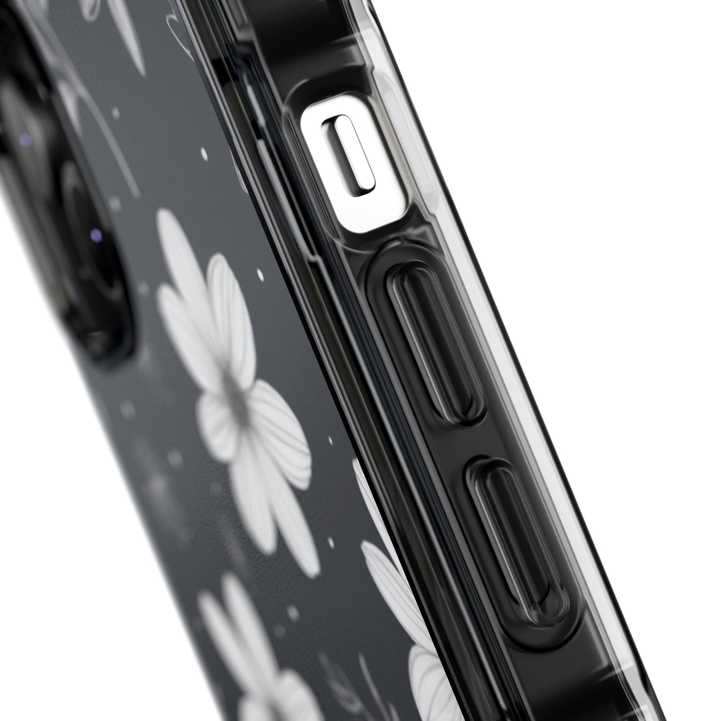 Chic Black and White Floral Print Magnetic Clear Impact Case for iPhone 16 15 14