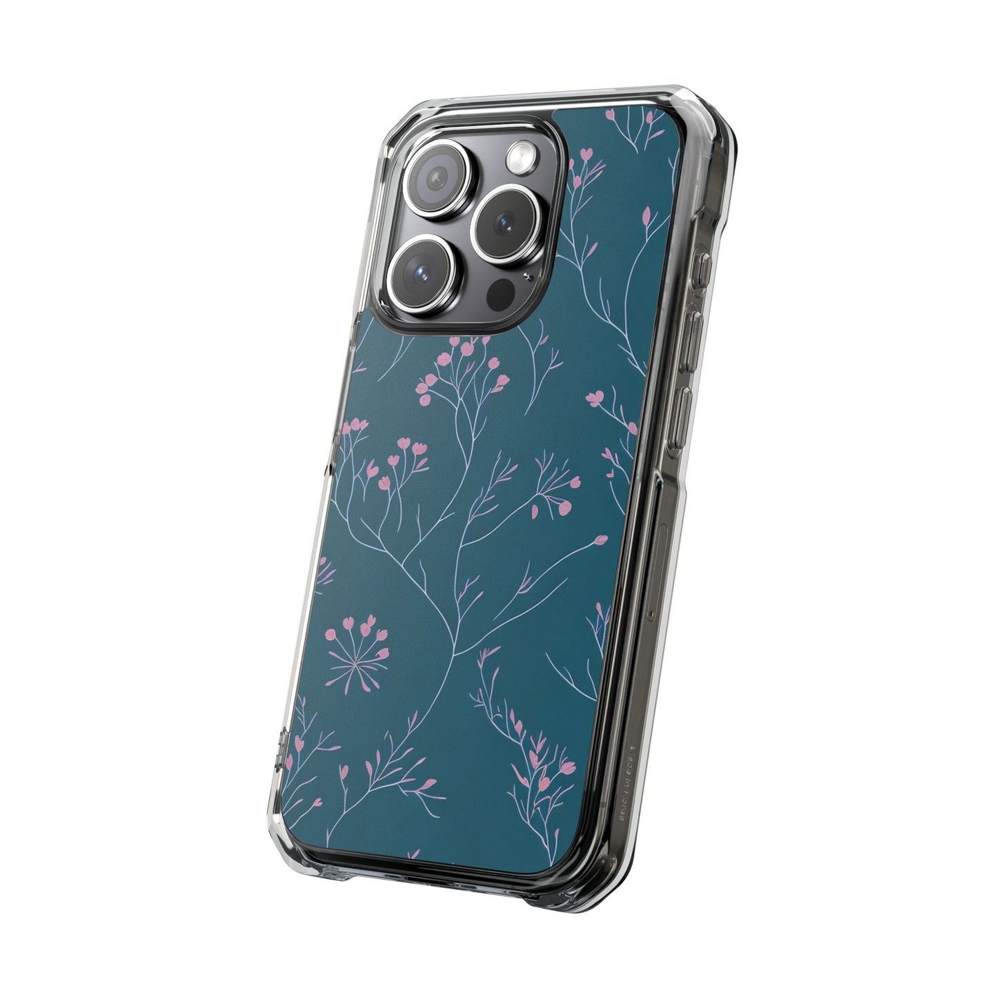 Teal Floral Magnetic Clear Impact Case for iPhone 16 15 14